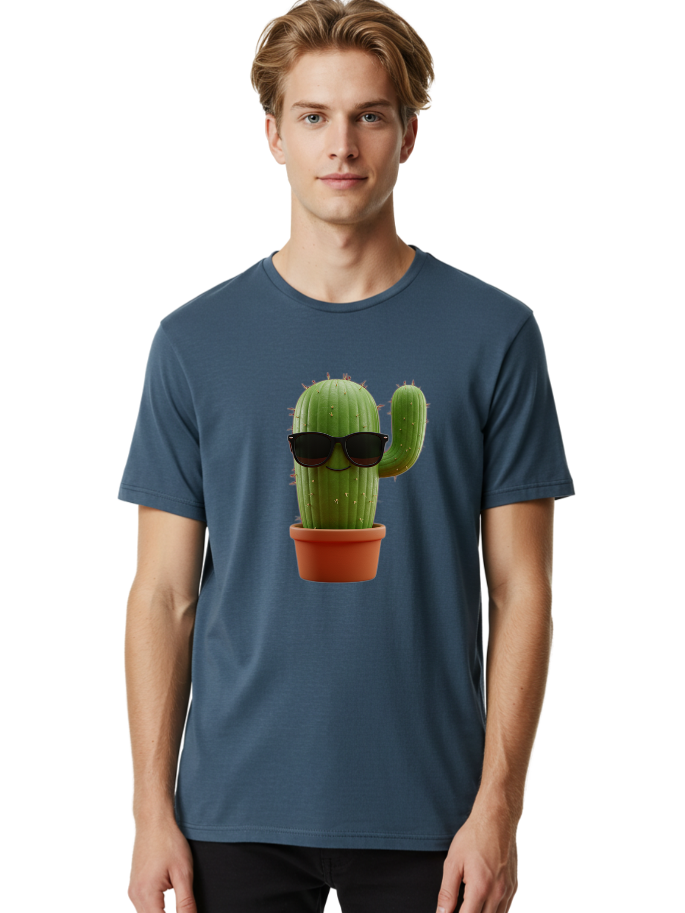 Cactus-Sunglasses Men'S Graphic Tee, 100% Cotton, Comfortable Casual Summer Wear, Machine Washable, Cactus Wearing Sunglasses, Potted Cactus, Cool Cactus, Trendy Plant, Cactus With Shades, Funny Cactus, Modern Decor, Quirky Decoration Bac755