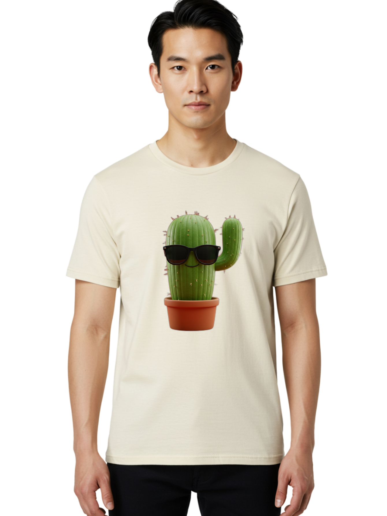 Cactus-Sunglasses Men'S Graphic Tee, 100% Cotton, Comfortable Casual Summer Wear, Machine Washable, Cactus Wearing Sunglasses, Potted Cactus, Cool Cactus, Trendy Plant, Cactus With Shades, Funny Cactus, Modern Decor, Quirky Decoration Bac755