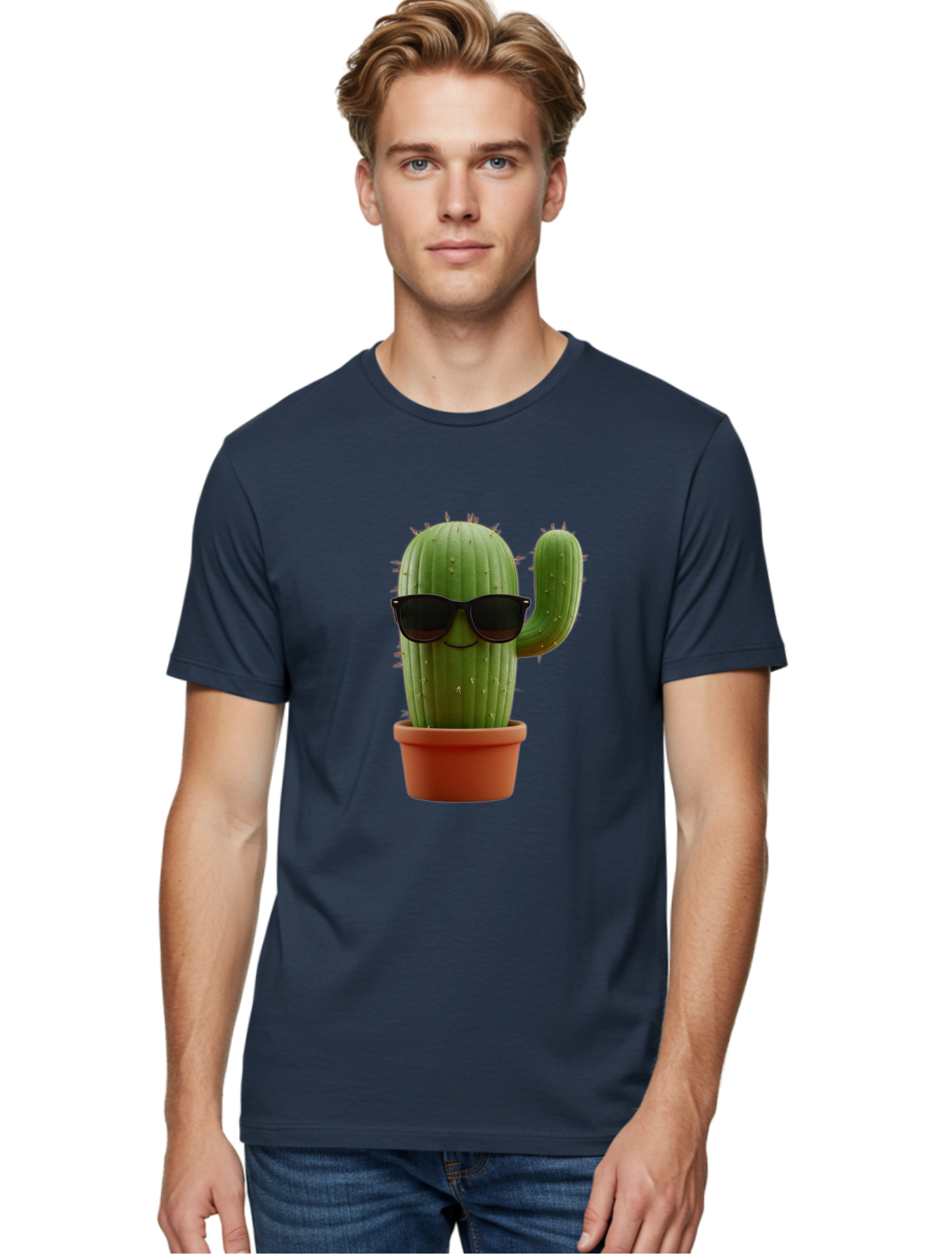 Cactus-Sunglasses Men'S Graphic Tee, 100% Cotton, Comfortable Casual Summer Wear, Machine Washable, Cactus Wearing Sunglasses, Potted Cactus, Cool Cactus, Trendy Plant, Cactus With Shades, Funny Cactus, Modern Decor, Quirky Decoration Bac755