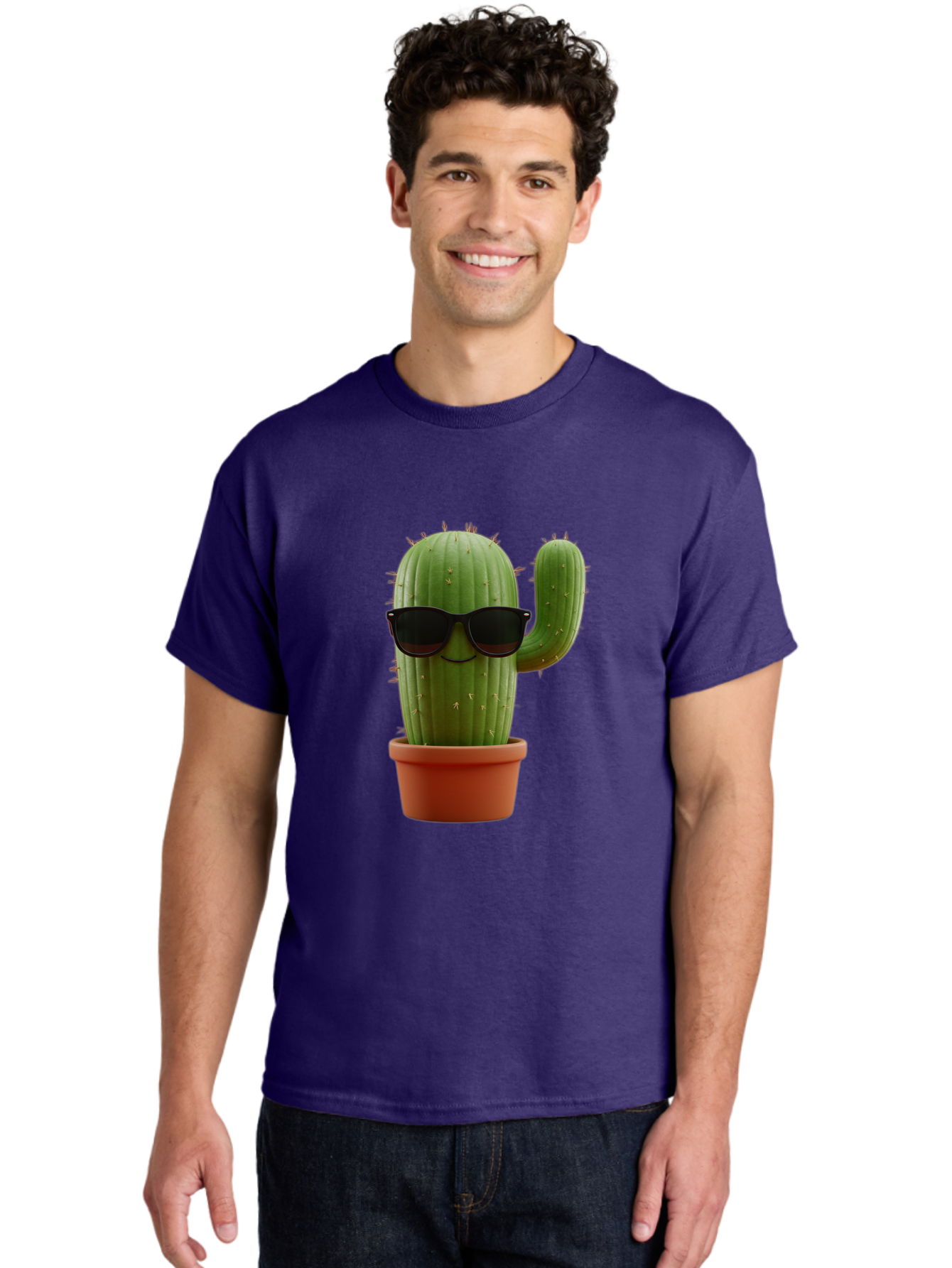 Cactus-Sunglasses Men'S Graphic Tee, 100% Cotton, Comfortable Casual Summer Wear, Machine Washable, Cactus Wearing Sunglasses, Potted Cactus, Cool Cactus, Trendy Plant, Cactus With Shades, Funny Cactus, Modern Decor, Quirky Decoration Bac755