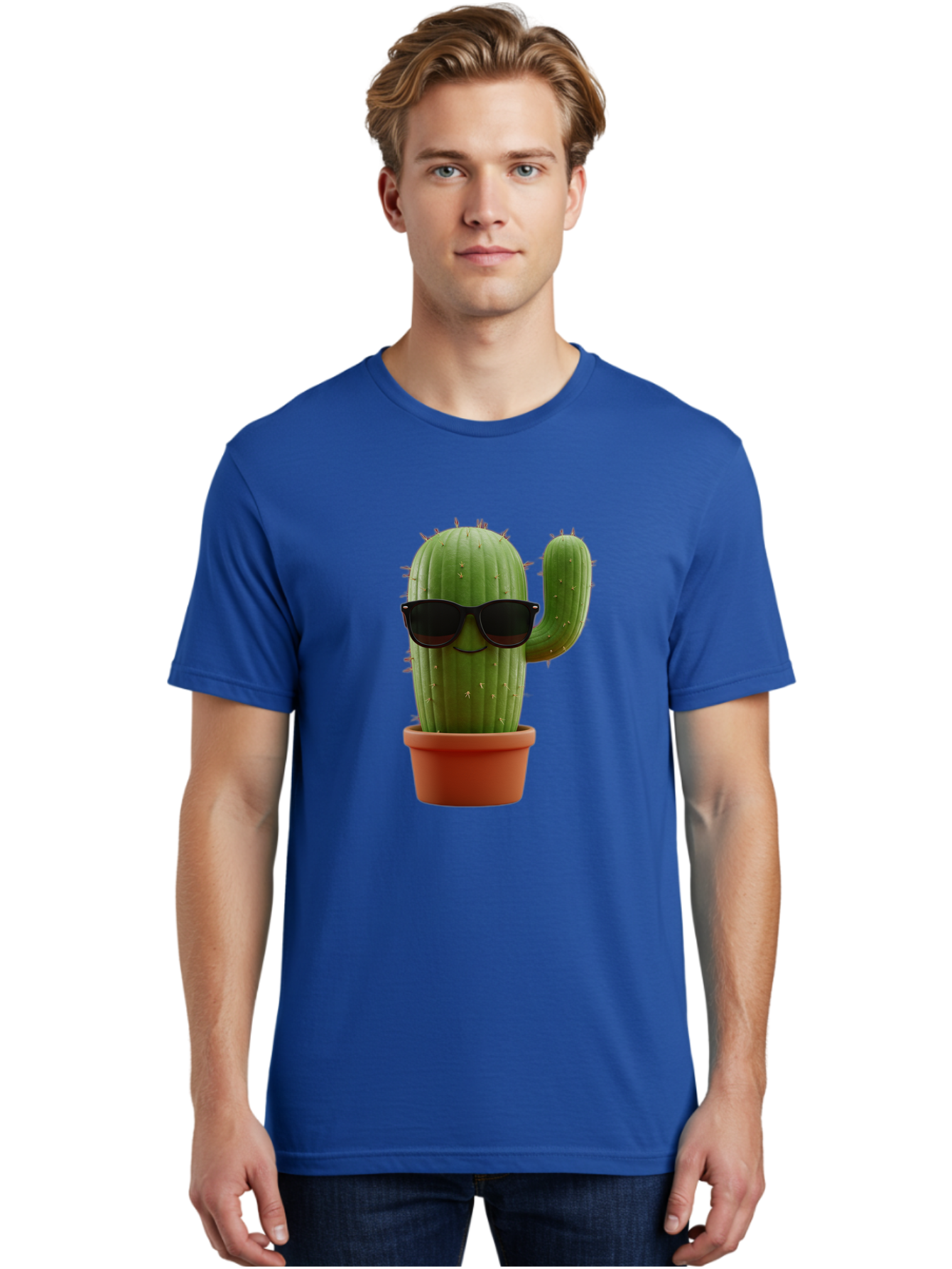 Cactus-Sunglasses Men'S Graphic Tee, 100% Cotton, Comfortable Casual Summer Wear, Machine Washable, Cactus Wearing Sunglasses, Potted Cactus, Cool Cactus, Trendy Plant, Cactus With Shades, Funny Cactus, Modern Decor, Quirky Decoration Bac755