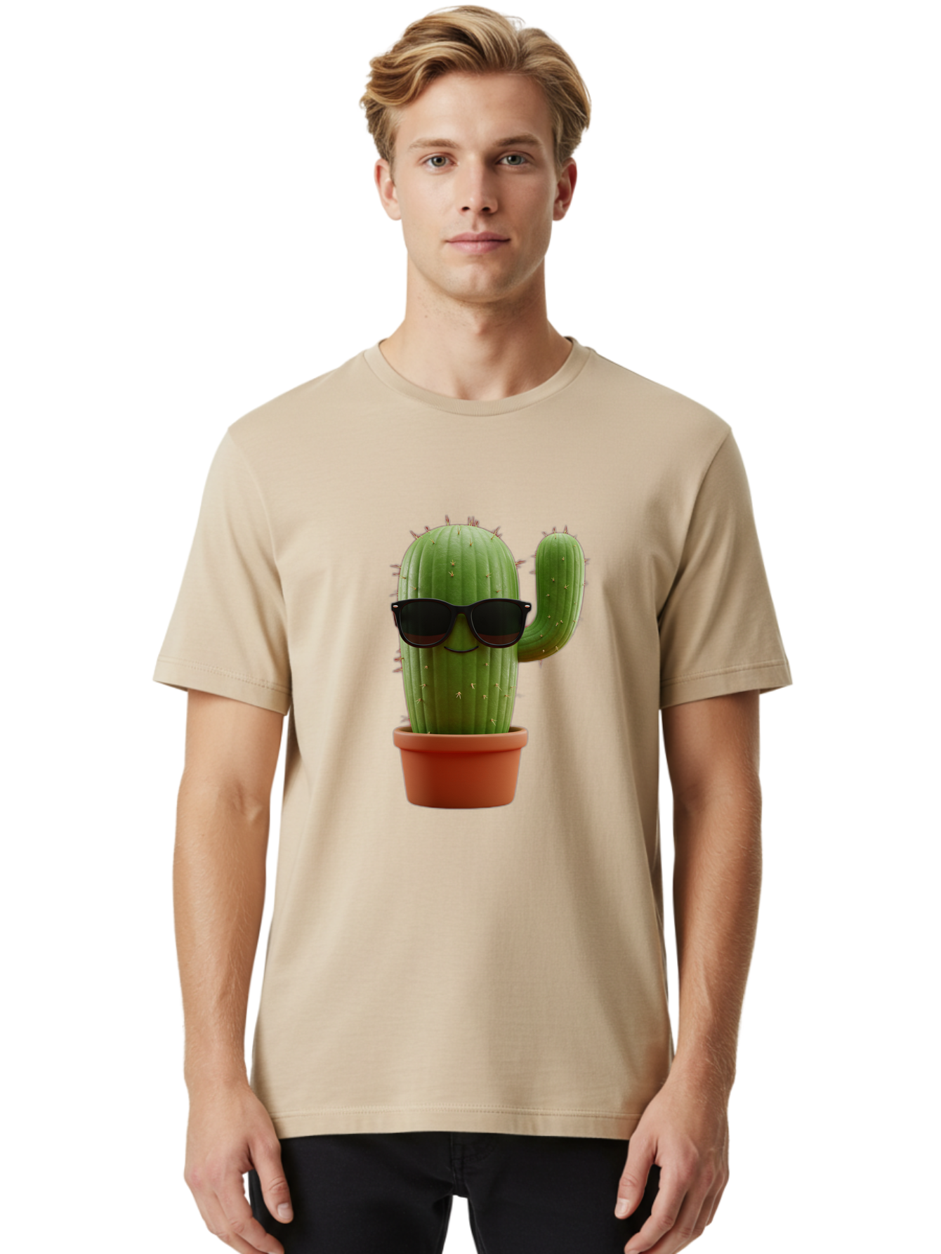 Cactus-Sunglasses Men'S Graphic Tee, 100% Cotton, Comfortable Casual Summer Wear, Machine Washable, Cactus Wearing Sunglasses, Potted Cactus, Cool Cactus, Trendy Plant, Cactus With Shades, Funny Cactus, Modern Decor, Quirky Decoration Bac755