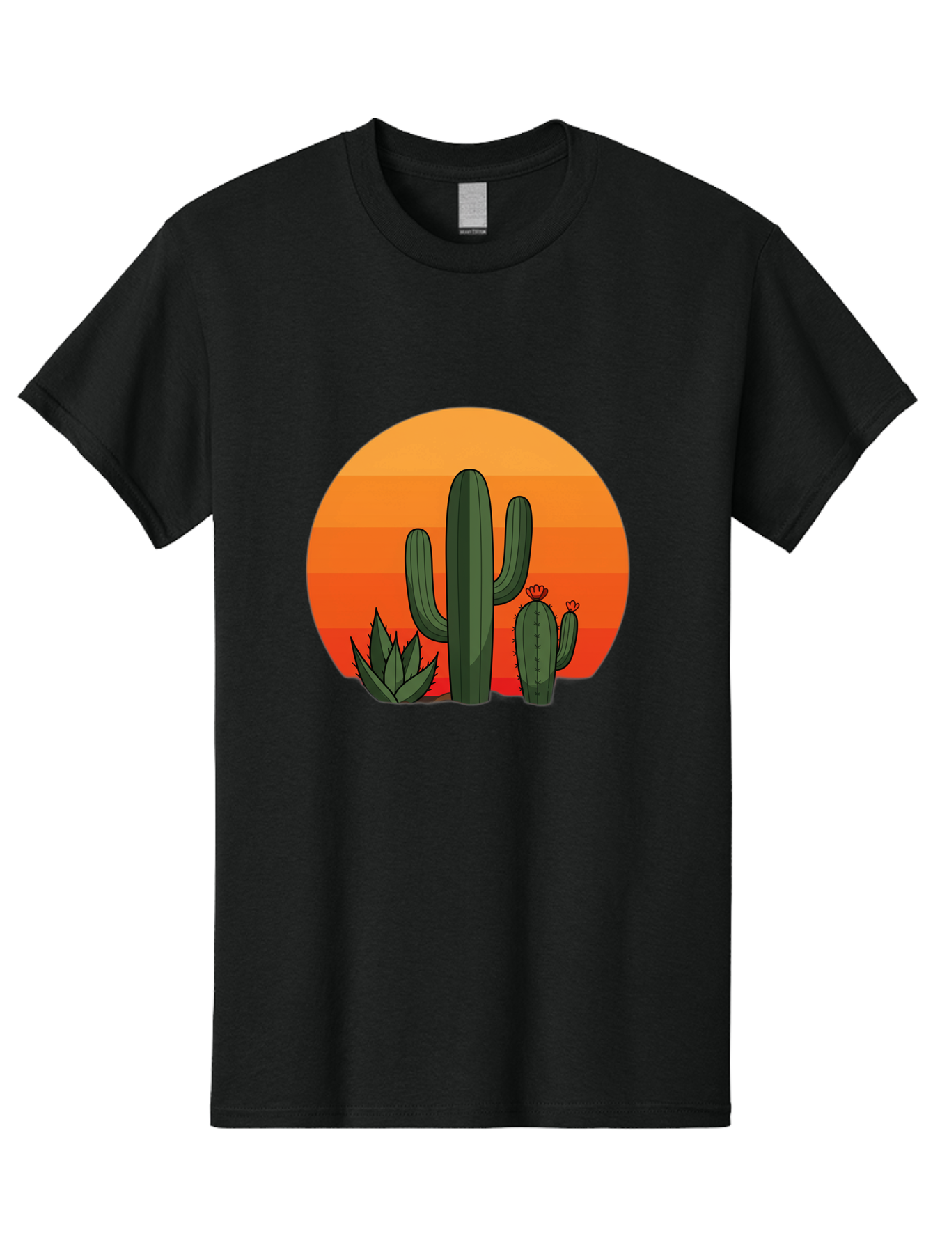 Cactus-Sunset Men'S Graphic Tee, 100% Cotton, Comfortable Casual Summer Wear, Machine Washable, Desert Landscape, Cacti And Succulents, Orange Sunset, Vibrant Colors, Desert Plants, Serene Atmosphere, Southwest Scenery, Natural Beauty Bac757
