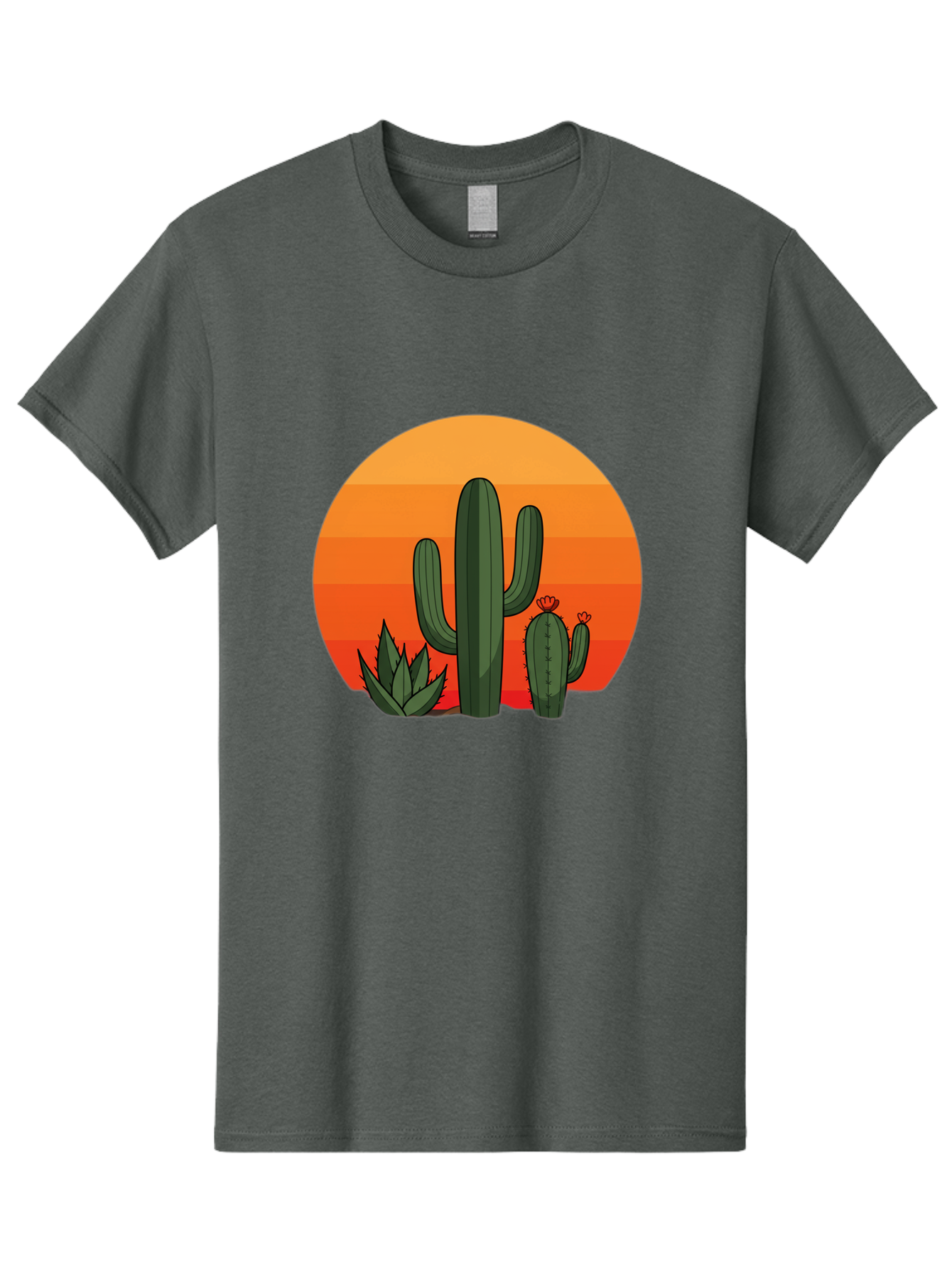 Cactus-Sunset Men'S Graphic Tee, 100% Cotton, Comfortable Casual Summer Wear, Machine Washable, Desert Landscape, Cacti And Succulents, Orange Sunset, Vibrant Colors, Desert Plants, Serene Atmosphere, Southwest Scenery, Natural Beauty Bac757