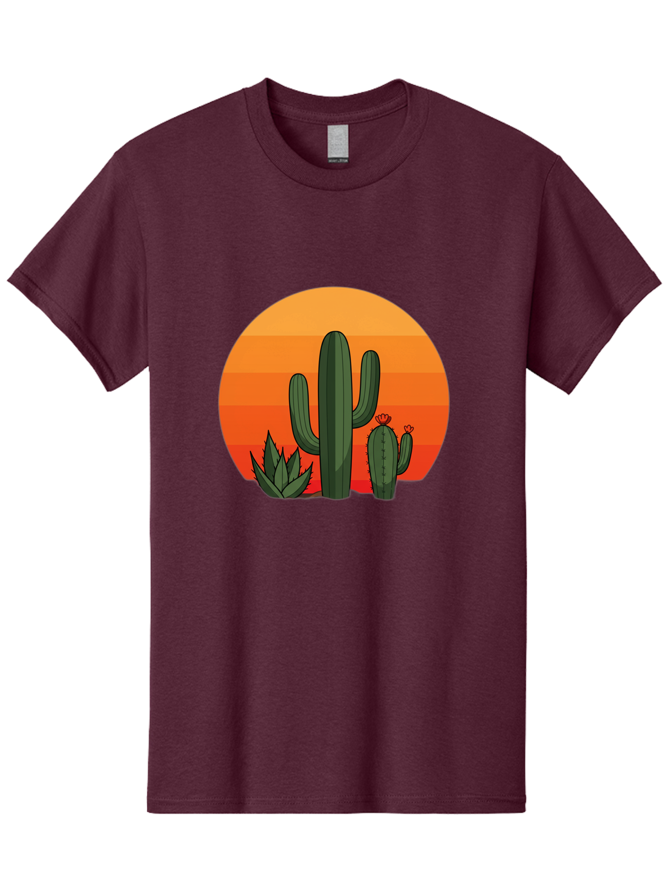 Cactus-Sunset Men'S Graphic Tee, 100% Cotton, Comfortable Casual Summer Wear, Machine Washable, Desert Landscape, Cacti And Succulents, Orange Sunset, Vibrant Colors, Desert Plants, Serene Atmosphere, Southwest Scenery, Natural Beauty Bac757