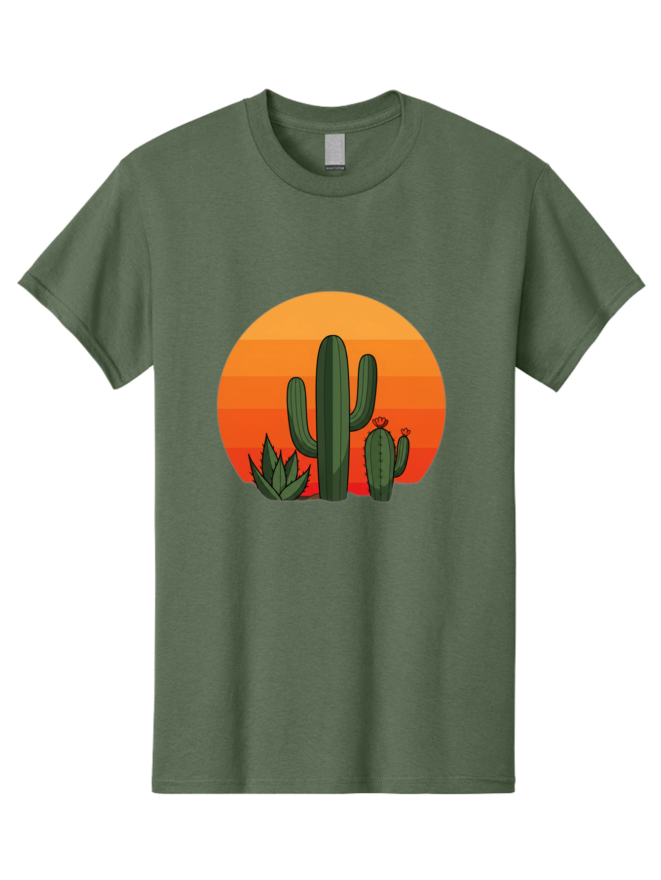 Cactus-Sunset Men'S Graphic Tee, 100% Cotton, Comfortable Casual Summer Wear, Machine Washable, Desert Landscape, Cacti And Succulents, Orange Sunset, Vibrant Colors, Desert Plants, Serene Atmosphere, Southwest Scenery, Natural Beauty Bac757