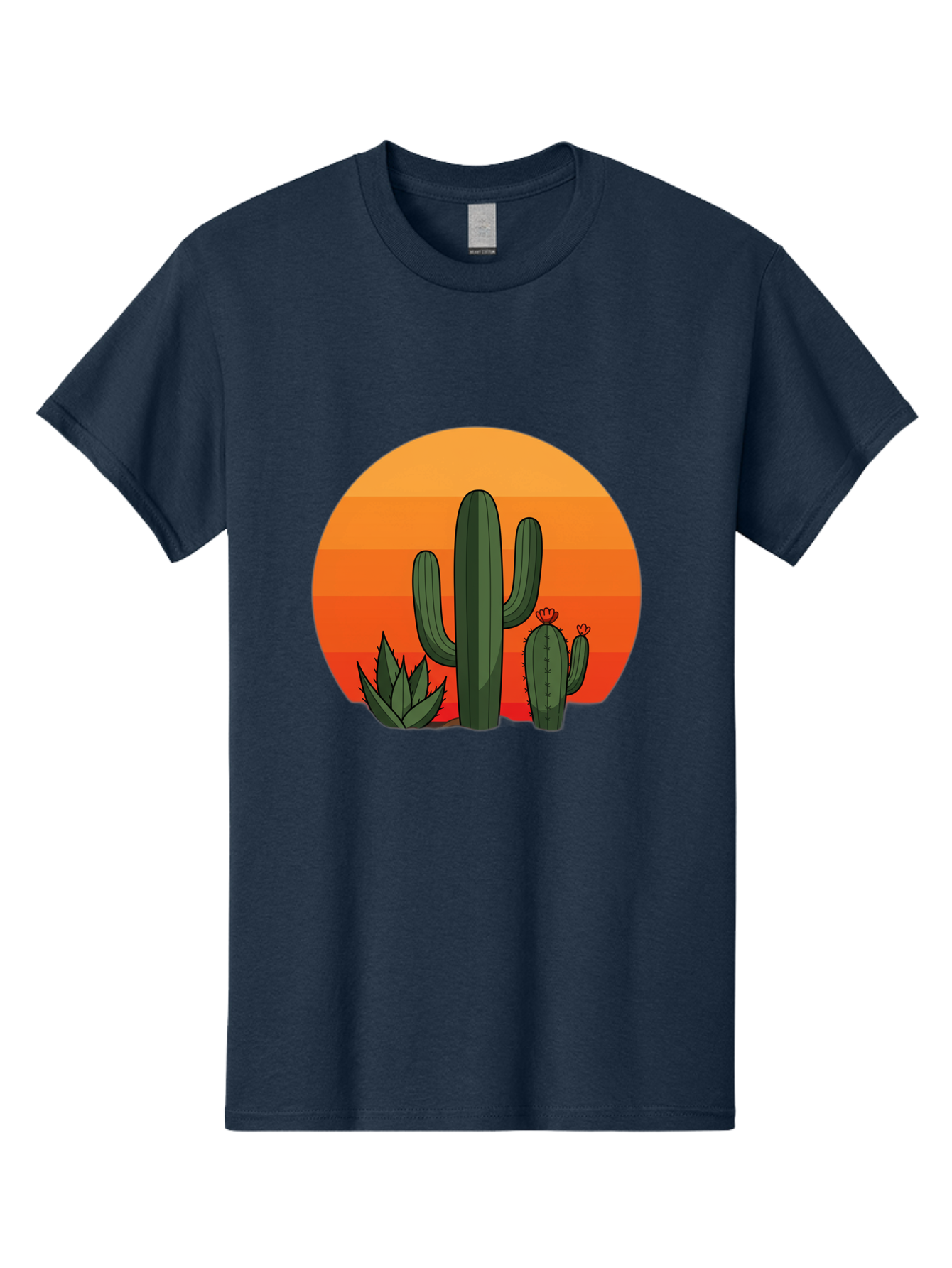 Cactus-Sunset Men'S Graphic Tee, 100% Cotton, Comfortable Casual Summer Wear, Machine Washable, Desert Landscape, Cacti And Succulents, Orange Sunset, Vibrant Colors, Desert Plants, Serene Atmosphere, Southwest Scenery, Natural Beauty Bac757