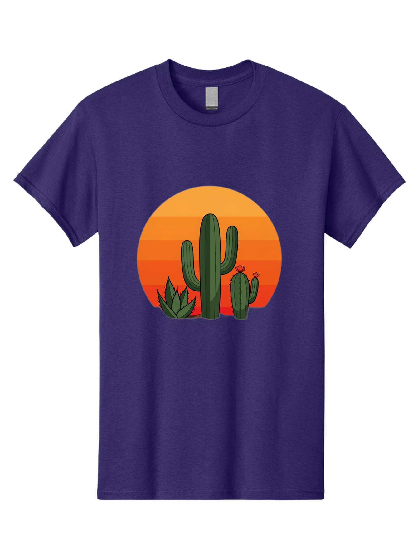 Cactus-Sunset Men'S Graphic Tee, 100% Cotton, Comfortable Casual Summer Wear, Machine Washable, Desert Landscape, Cacti And Succulents, Orange Sunset, Vibrant Colors, Desert Plants, Serene Atmosphere, Southwest Scenery, Natural Beauty Bac757