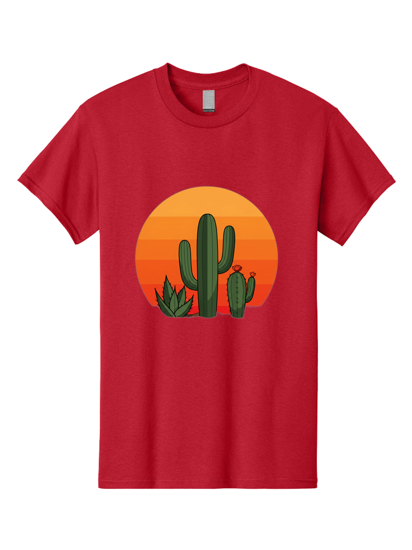 Cactus-Sunset Men'S Graphic Tee, 100% Cotton, Comfortable Casual Summer Wear, Machine Washable, Desert Landscape, Cacti And Succulents, Orange Sunset, Vibrant Colors, Desert Plants, Serene Atmosphere, Southwest Scenery, Natural Beauty Bac757