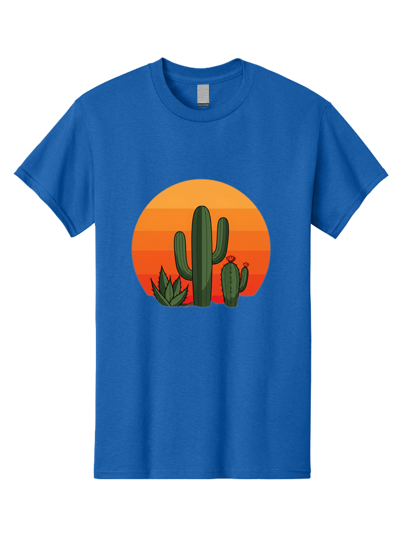 Cactus-Sunset Men'S Graphic Tee, 100% Cotton, Comfortable Casual Summer Wear, Machine Washable, Desert Landscape, Cacti And Succulents, Orange Sunset, Vibrant Colors, Desert Plants, Serene Atmosphere, Southwest Scenery, Natural Beauty Bac757