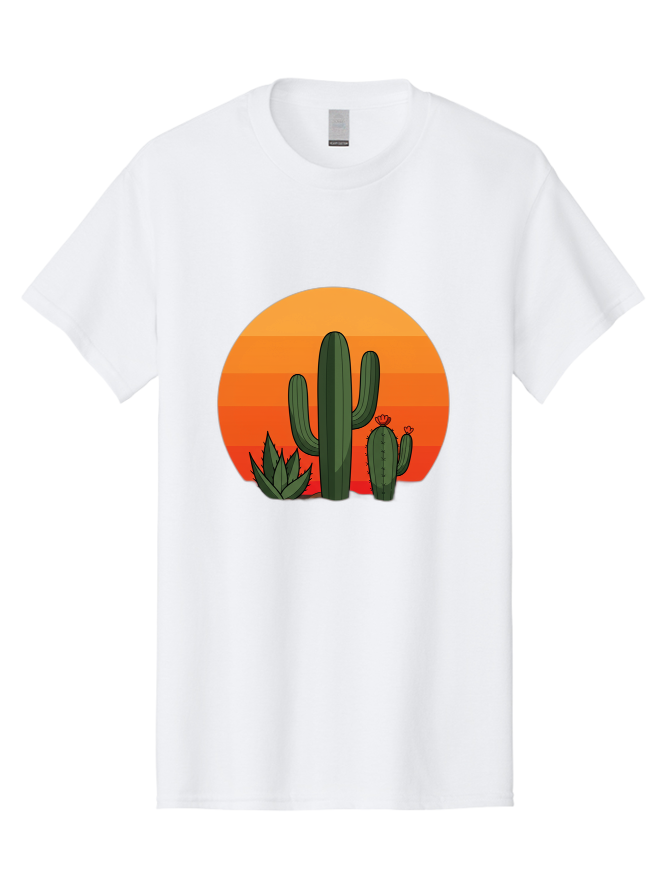 Cactus-Sunset Men'S Graphic Tee, 100% Cotton, Comfortable Casual Summer Wear, Machine Washable, Desert Landscape, Cacti And Succulents, Orange Sunset, Vibrant Colors, Desert Plants, Serene Atmosphere, Southwest Scenery, Natural Beauty Bac757