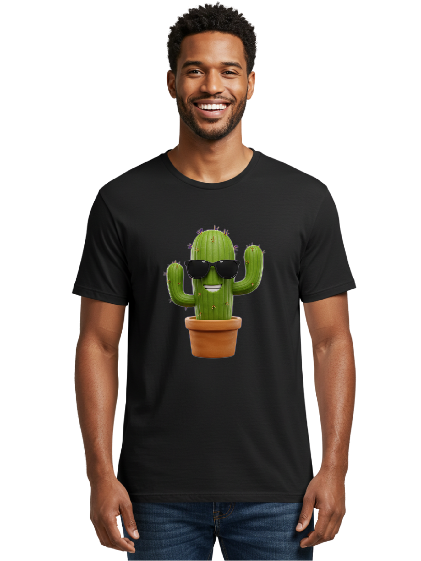 Cactus-Wearing-Sunglasses Men'S Graphic Tee, 100% Cotton, Comfortable Casual Summer Wear, Machine Washable, Cool Cactus, Cactus Wearing Sunglasses, Cartoon Cactus, Potted Plant, Quirky Character, Fun Design, Cute Plant, Fun Accessory, Bac758