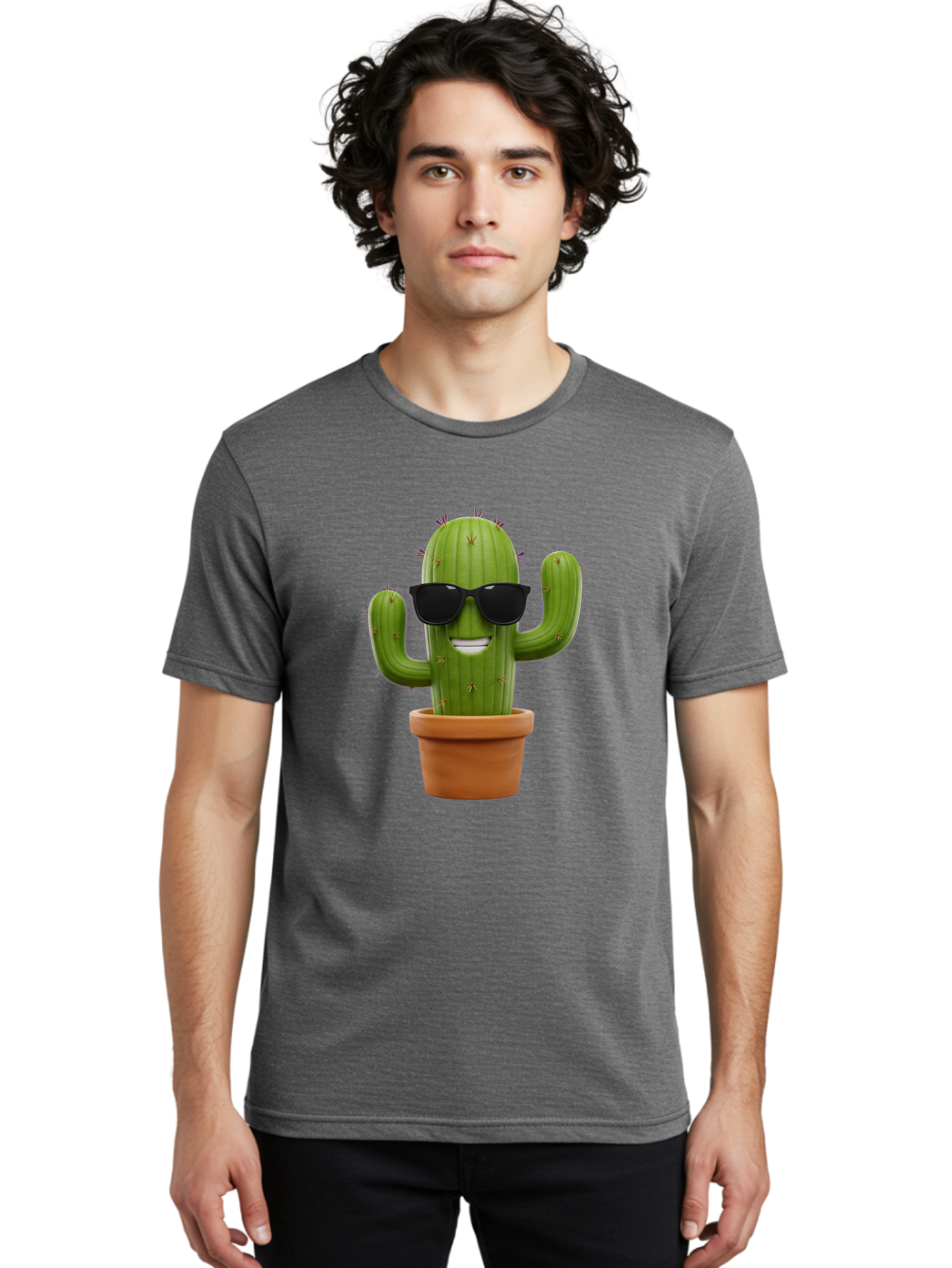 Cactus-Wearing-Sunglasses Men'S Graphic Tee, 100% Cotton, Comfortable Casual Summer Wear, Machine Washable, Cool Cactus, Cactus Wearing Sunglasses, Cartoon Cactus, Potted Plant, Quirky Character, Fun Design, Cute Plant, Fun Accessory, Bac758