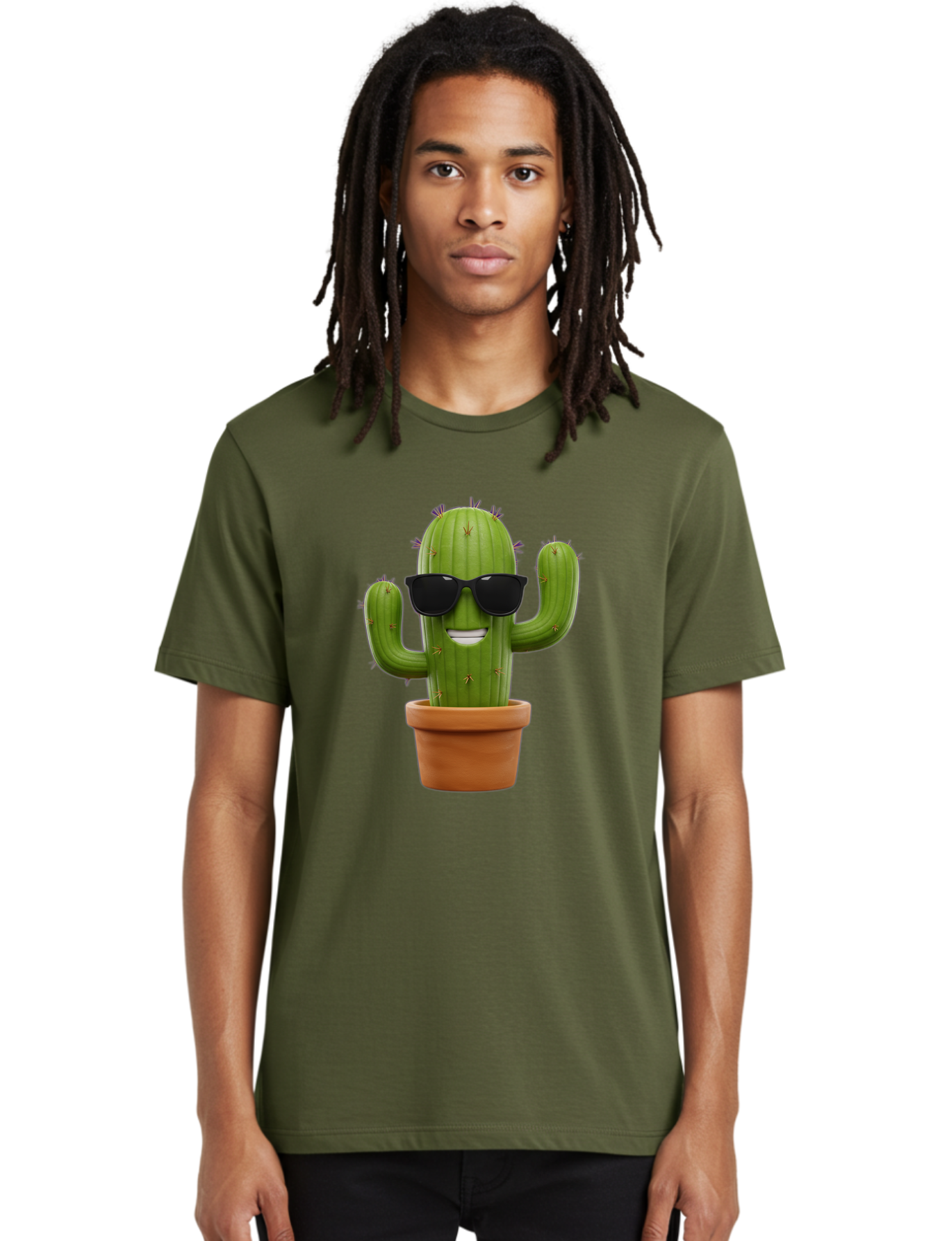 Cactus-Wearing-Sunglasses Men'S Graphic Tee, 100% Cotton, Comfortable Casual Summer Wear, Machine Washable, Cool Cactus, Cactus Wearing Sunglasses, Cartoon Cactus, Potted Plant, Quirky Character, Fun Design, Cute Plant, Fun Accessory, Bac758