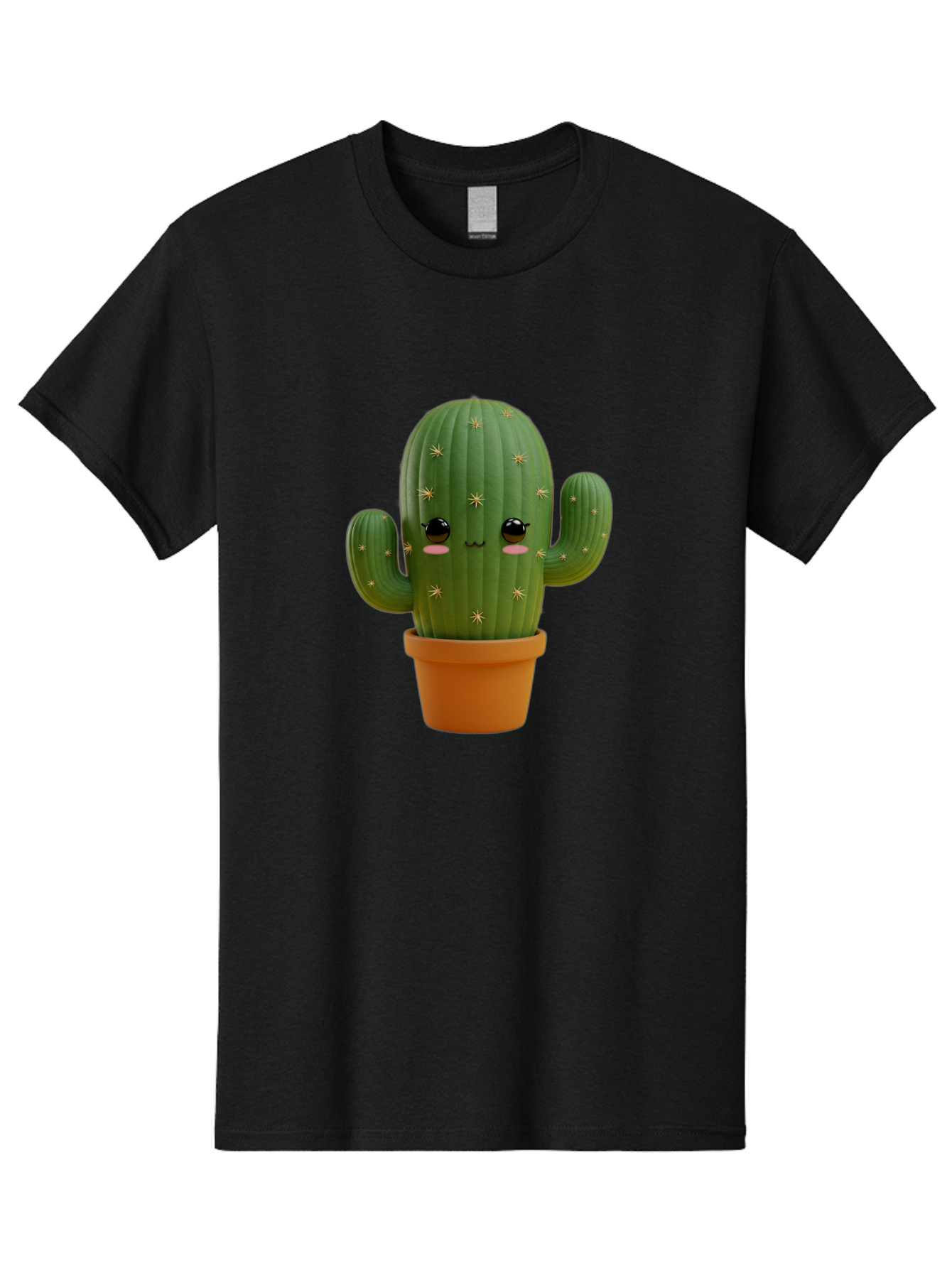 Cactus-With-Face Men'S Graphic Tee, 100% Cotton, Comfortable Casual Summer Wear, Machine Washable, Cartoon Cactus, Potted Plant, Cute Desert Plant, Kawaii Cactus, Smiling Face, Yellow Stars, Terracotta Pot, Adorable Home Decor Bac759