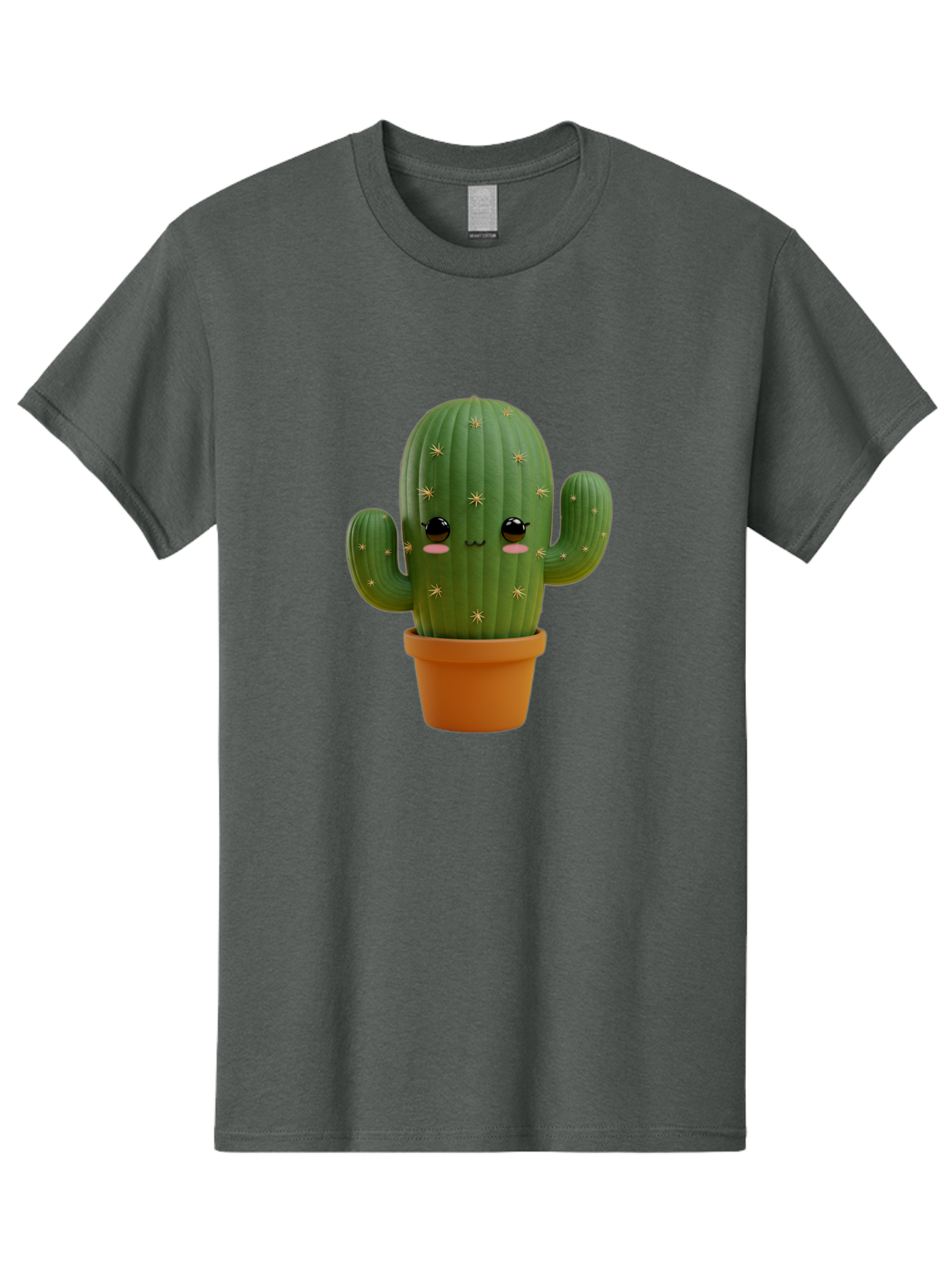 Cactus-With-Face Men'S Graphic Tee, 100% Cotton, Comfortable Casual Summer Wear, Machine Washable, Cartoon Cactus, Potted Plant, Cute Desert Plant, Kawaii Cactus, Smiling Face, Yellow Stars, Terracotta Pot, Adorable Home Decor Bac759