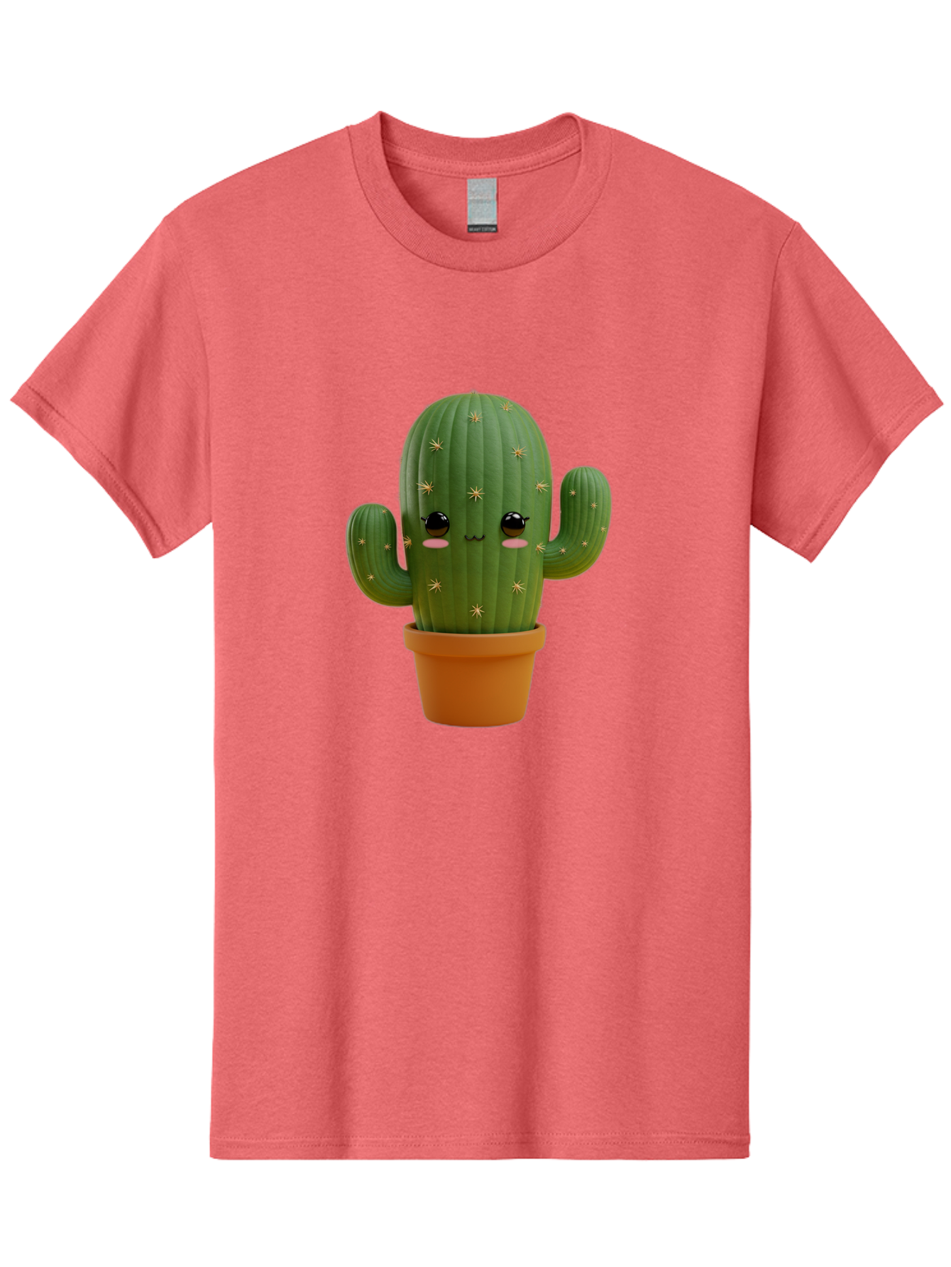 Cactus-With-Face Men'S Graphic Tee, 100% Cotton, Comfortable Casual Summer Wear, Machine Washable, Cartoon Cactus, Potted Plant, Cute Desert Plant, Kawaii Cactus, Smiling Face, Yellow Stars, Terracotta Pot, Adorable Home Decor Bac759
