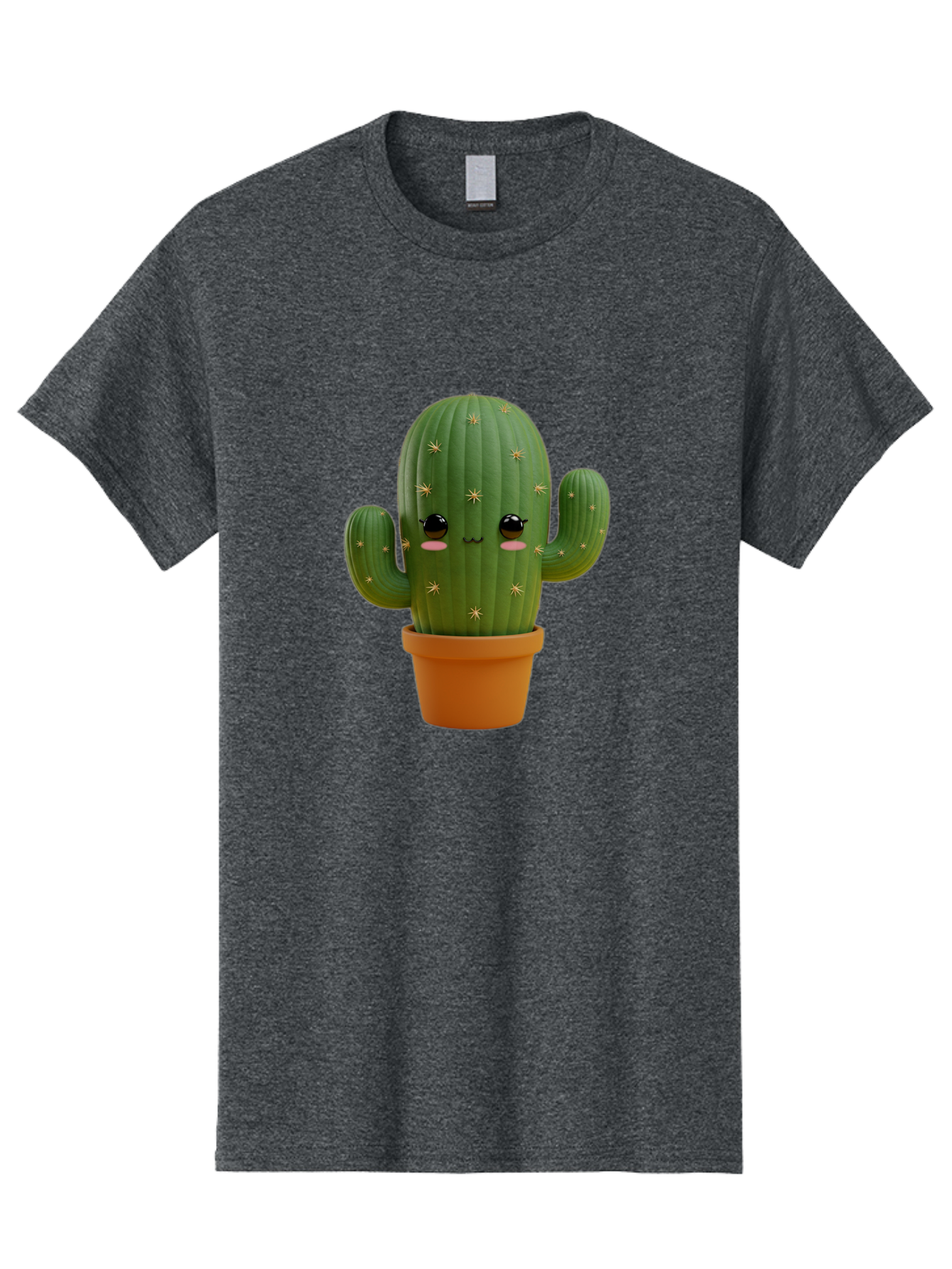 Cactus-With-Face Men'S Graphic Tee, 100% Cotton, Comfortable Casual Summer Wear, Machine Washable, Cartoon Cactus, Potted Plant, Cute Desert Plant, Kawaii Cactus, Smiling Face, Yellow Stars, Terracotta Pot, Adorable Home Decor Bac759