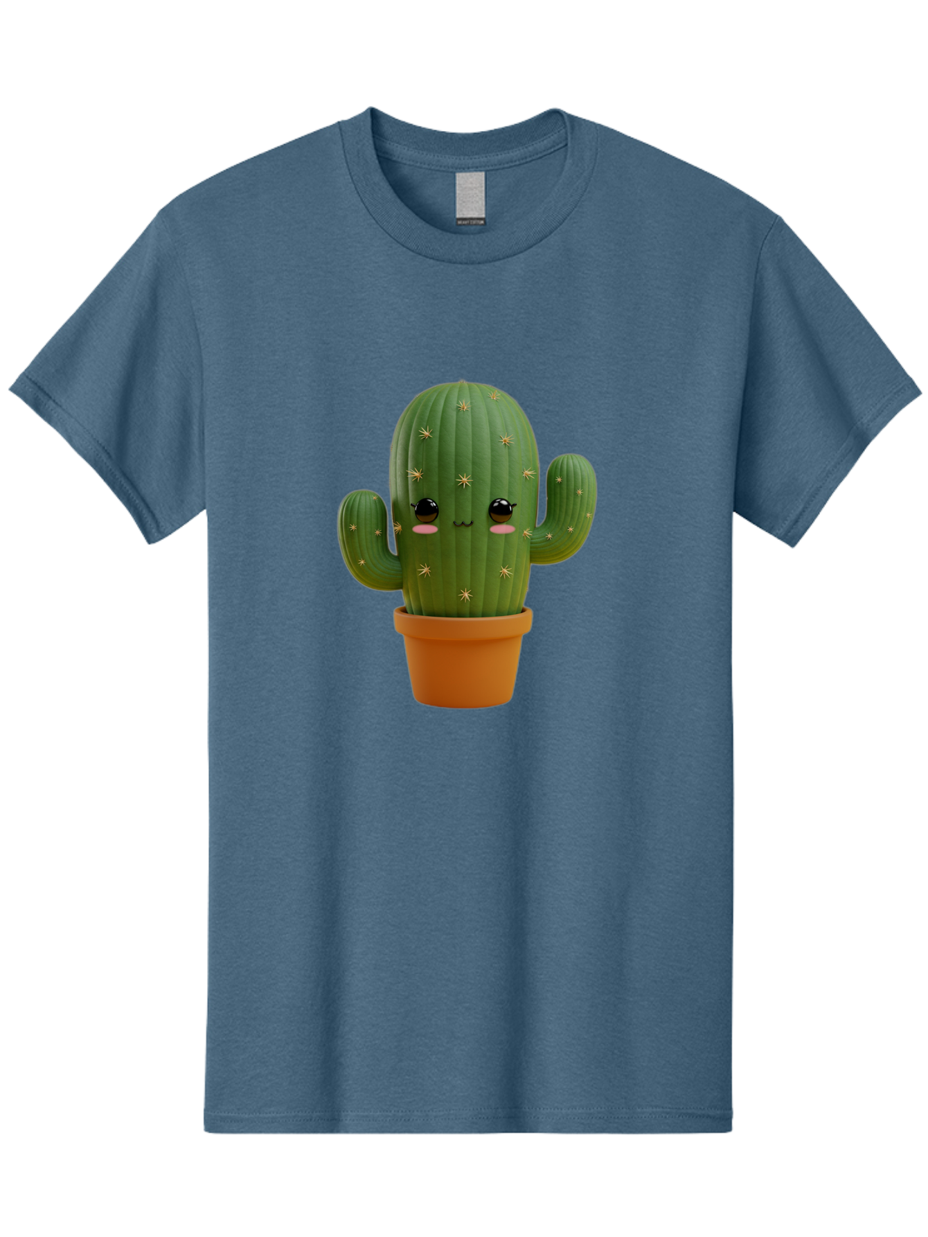 Cactus-With-Face Men'S Graphic Tee, 100% Cotton, Comfortable Casual Summer Wear, Machine Washable, Cartoon Cactus, Potted Plant, Cute Desert Plant, Kawaii Cactus, Smiling Face, Yellow Stars, Terracotta Pot, Adorable Home Decor Bac759