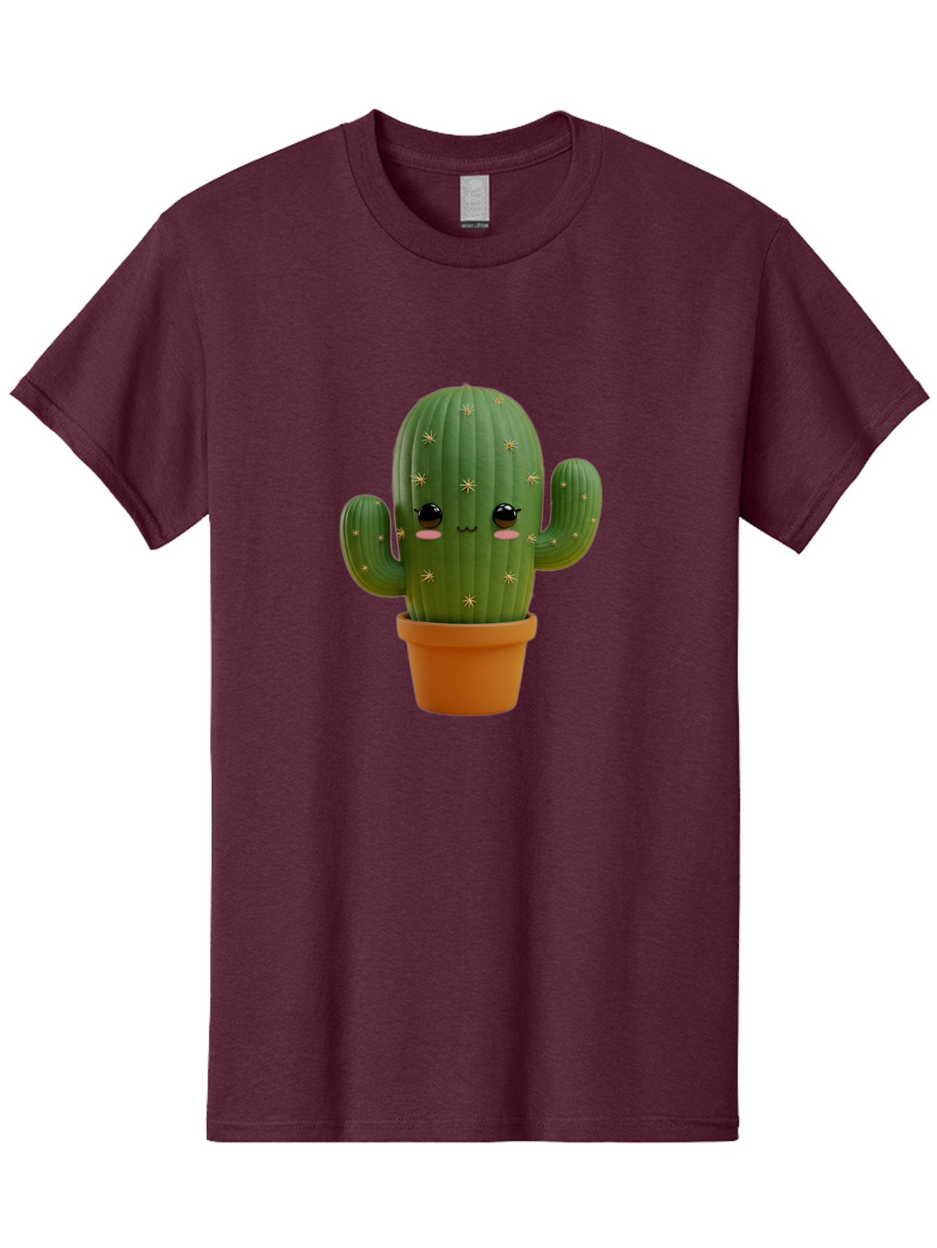 Cactus-With-Face Men'S Graphic Tee, 100% Cotton, Comfortable Casual Summer Wear, Machine Washable, Cartoon Cactus, Potted Plant, Cute Desert Plant, Kawaii Cactus, Smiling Face, Yellow Stars, Terracotta Pot, Adorable Home Decor Bac759