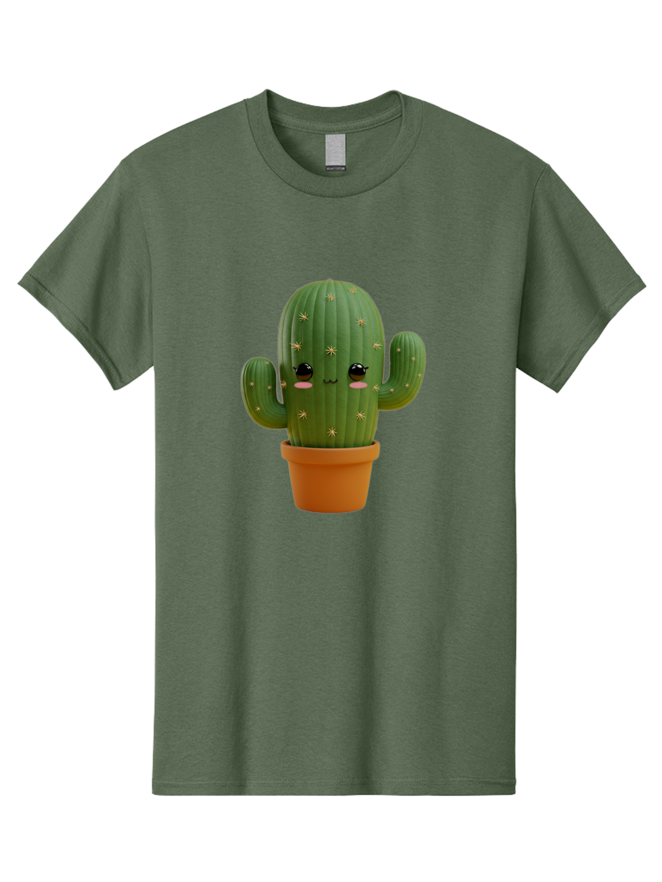Cactus-With-Face Men'S Graphic Tee, 100% Cotton, Comfortable Casual Summer Wear, Machine Washable, Cartoon Cactus, Potted Plant, Cute Desert Plant, Kawaii Cactus, Smiling Face, Yellow Stars, Terracotta Pot, Adorable Home Decor Bac759