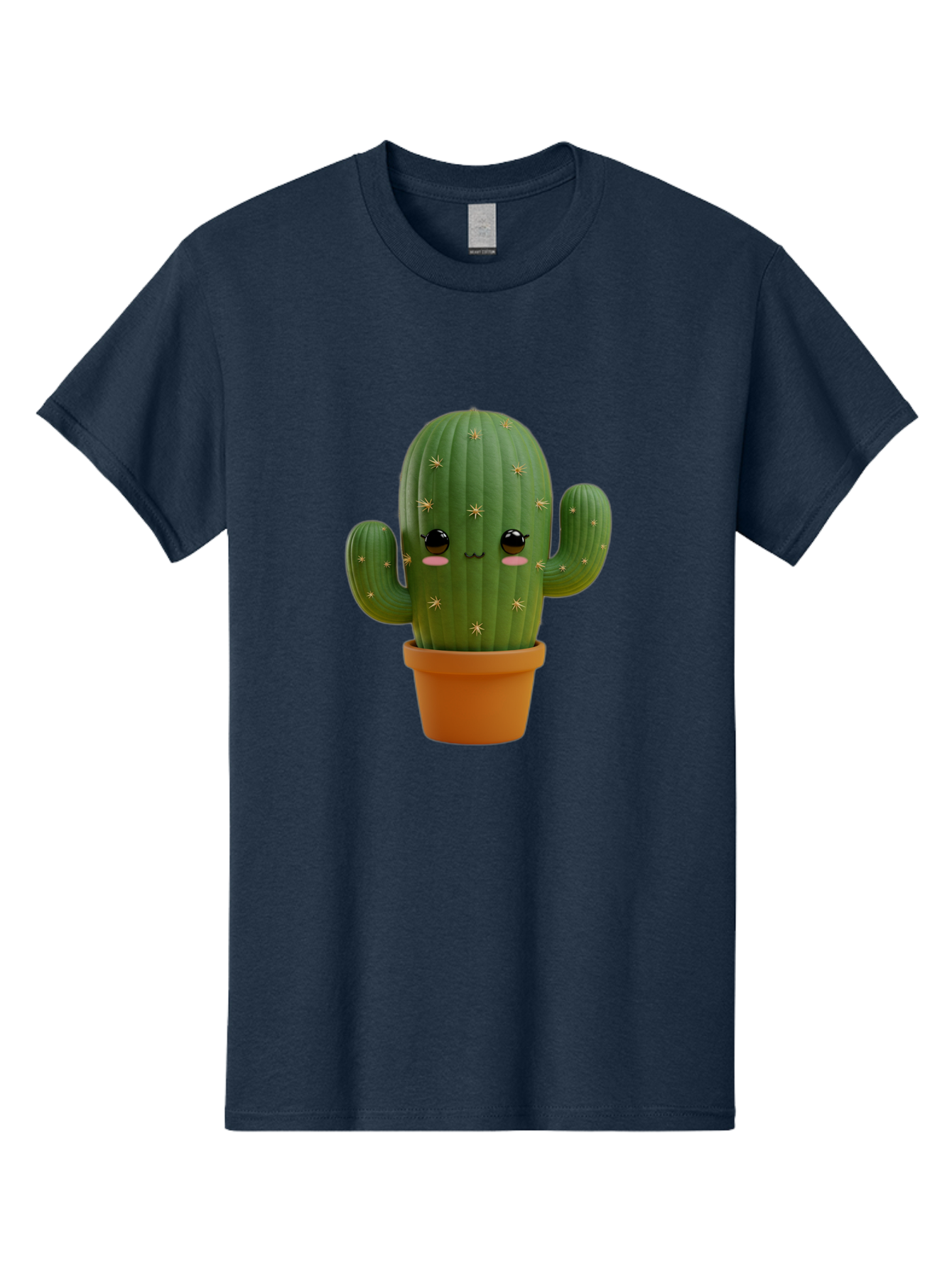Cactus-With-Face Men'S Graphic Tee, 100% Cotton, Comfortable Casual Summer Wear, Machine Washable, Cartoon Cactus, Potted Plant, Cute Desert Plant, Kawaii Cactus, Smiling Face, Yellow Stars, Terracotta Pot, Adorable Home Decor Bac759