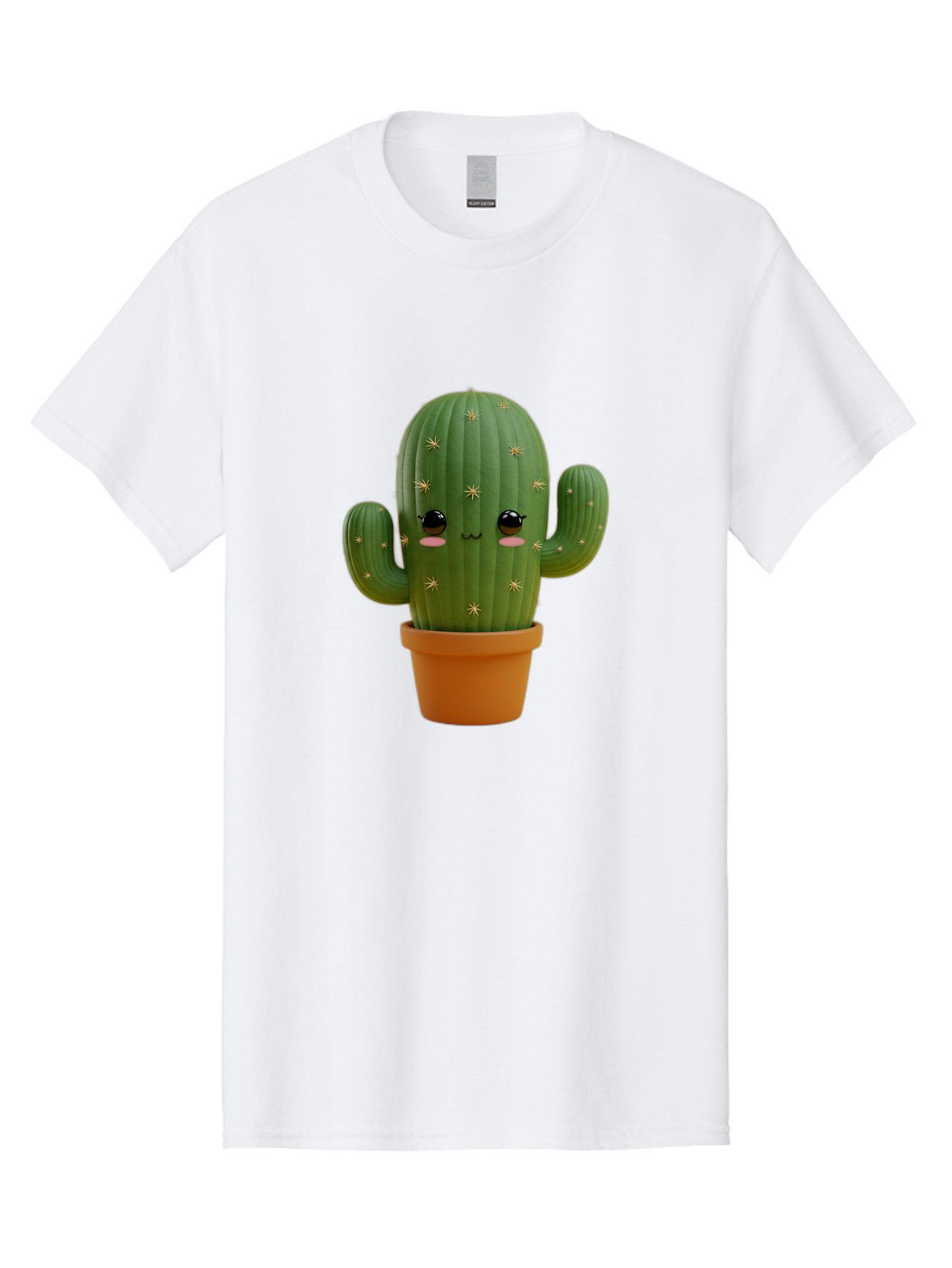 Cactus-With-Face Men'S Graphic Tee, 100% Cotton, Comfortable Casual Summer Wear, Machine Washable, Cartoon Cactus, Potted Plant, Cute Desert Plant, Kawaii Cactus, Smiling Face, Yellow Stars, Terracotta Pot, Adorable Home Decor Bac759