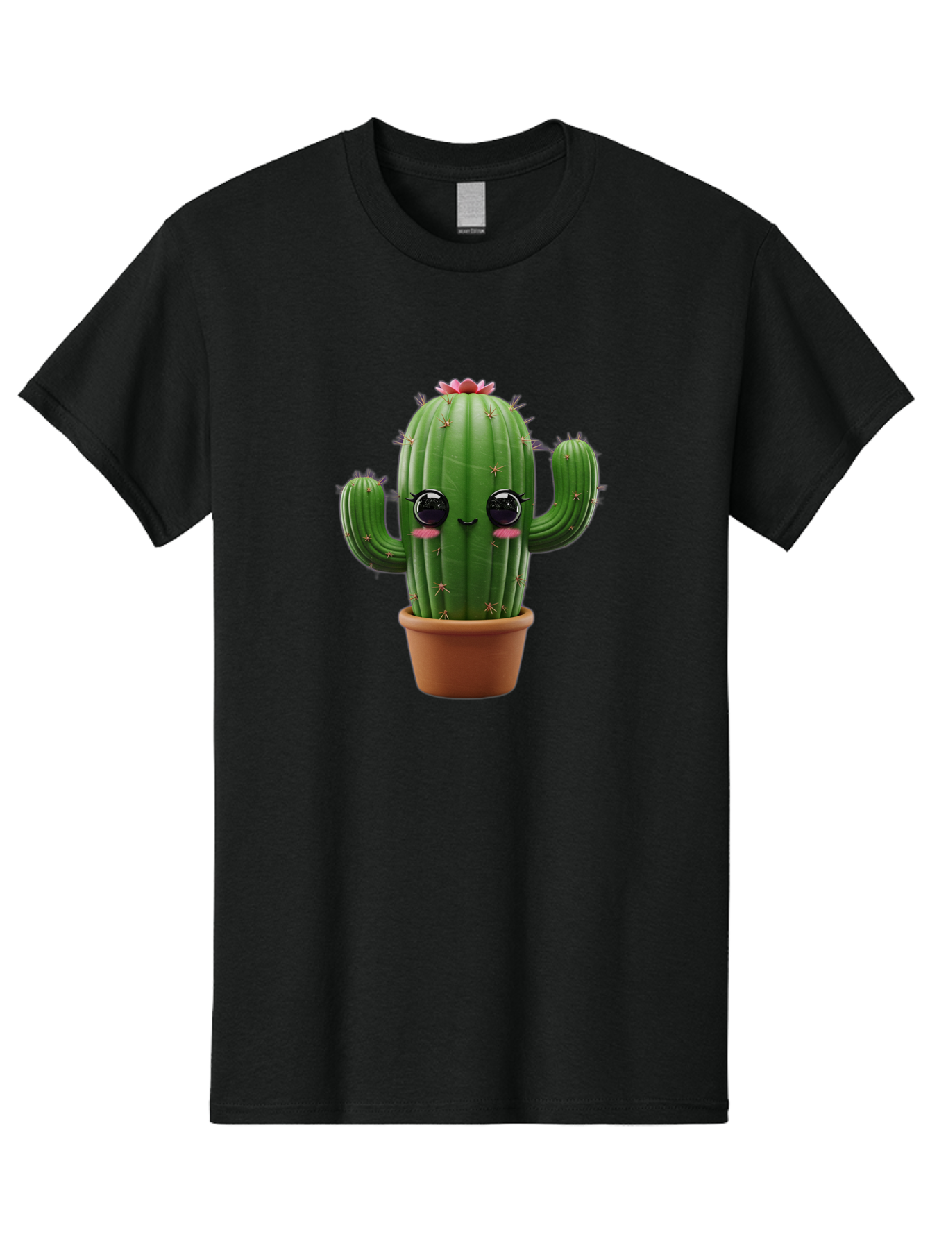 Cactus-With-Pink-Flower-1 Men'S Graphic Tee, 100% Cotton, Comfortable Casual Summer Wear, Machine Washable, Cartoon Cactus, Potted Cactus, Cute Cactus, Cactus With Flower, Smiling Cactus, Adorable Plant, Desert Plant, Succulent, Bac760
