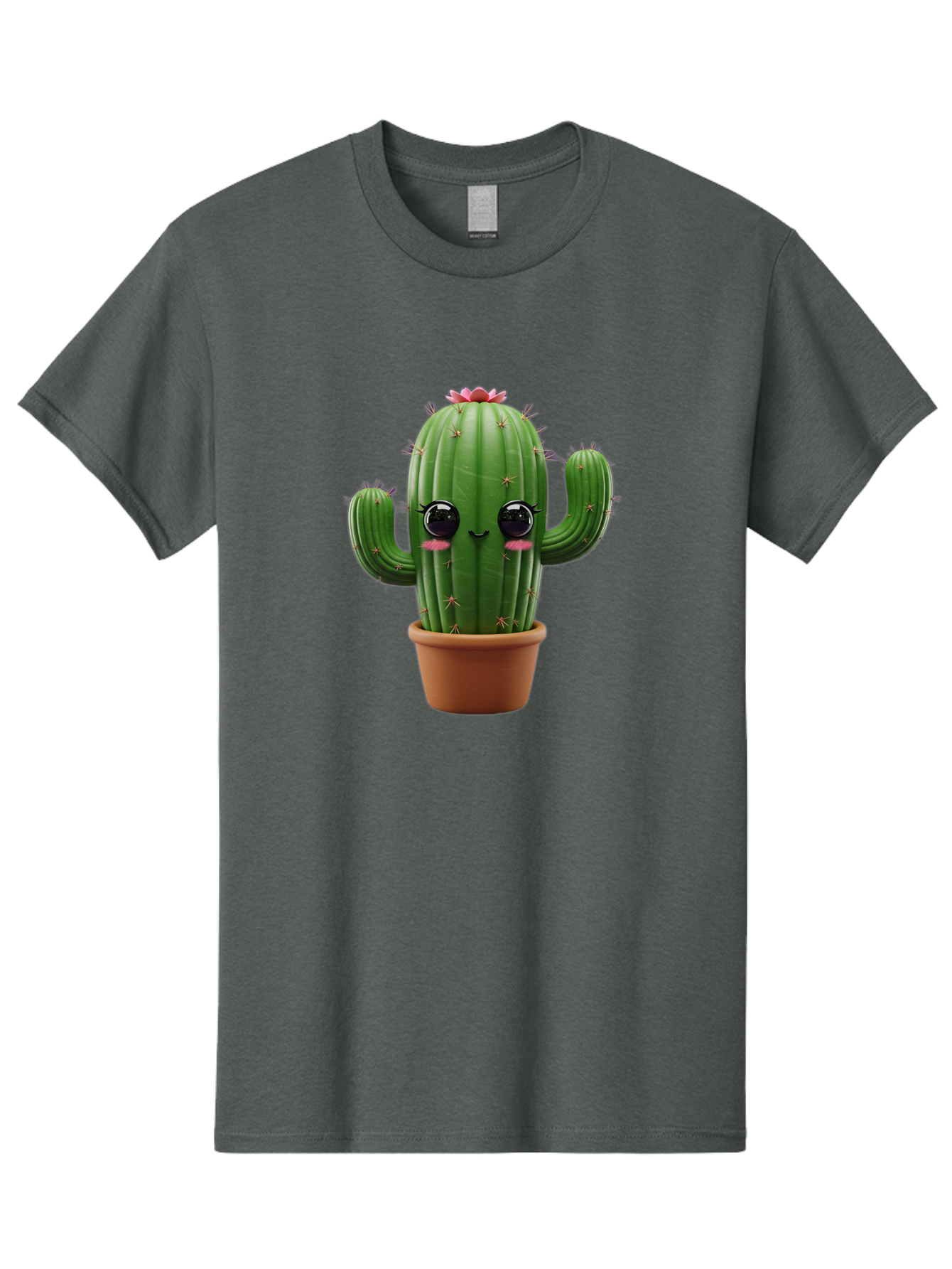 Cactus-With-Pink-Flower-1 Men'S Graphic Tee, 100% Cotton, Comfortable Casual Summer Wear, Machine Washable, Cartoon Cactus, Potted Cactus, Cute Cactus, Cactus With Flower, Smiling Cactus, Adorable Plant, Desert Plant, Succulent, Bac760