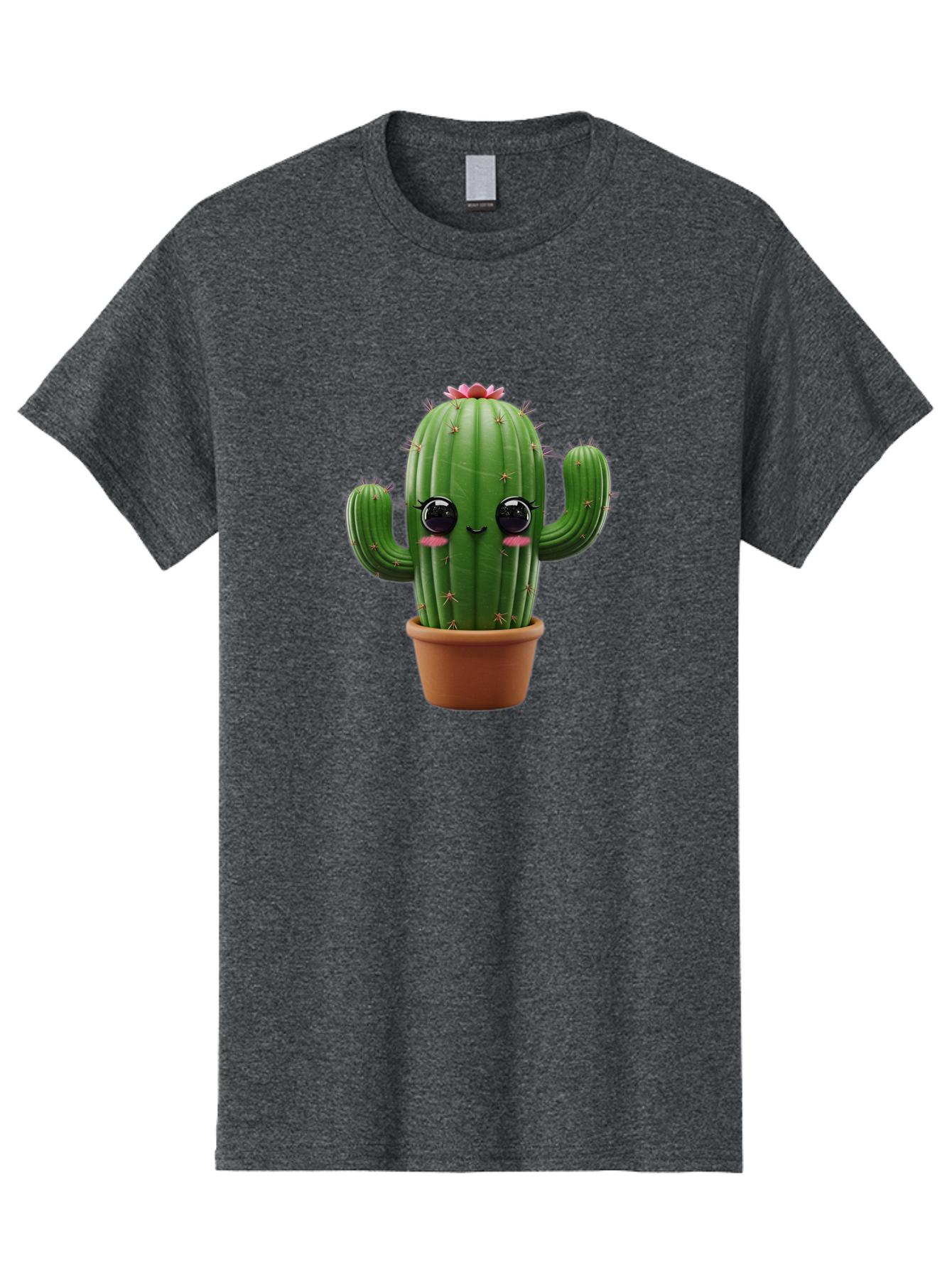 Cactus-With-Pink-Flower-1 Men'S Graphic Tee, 100% Cotton, Comfortable Casual Summer Wear, Machine Washable, Cartoon Cactus, Potted Cactus, Cute Cactus, Cactus With Flower, Smiling Cactus, Adorable Plant, Desert Plant, Succulent, Bac760