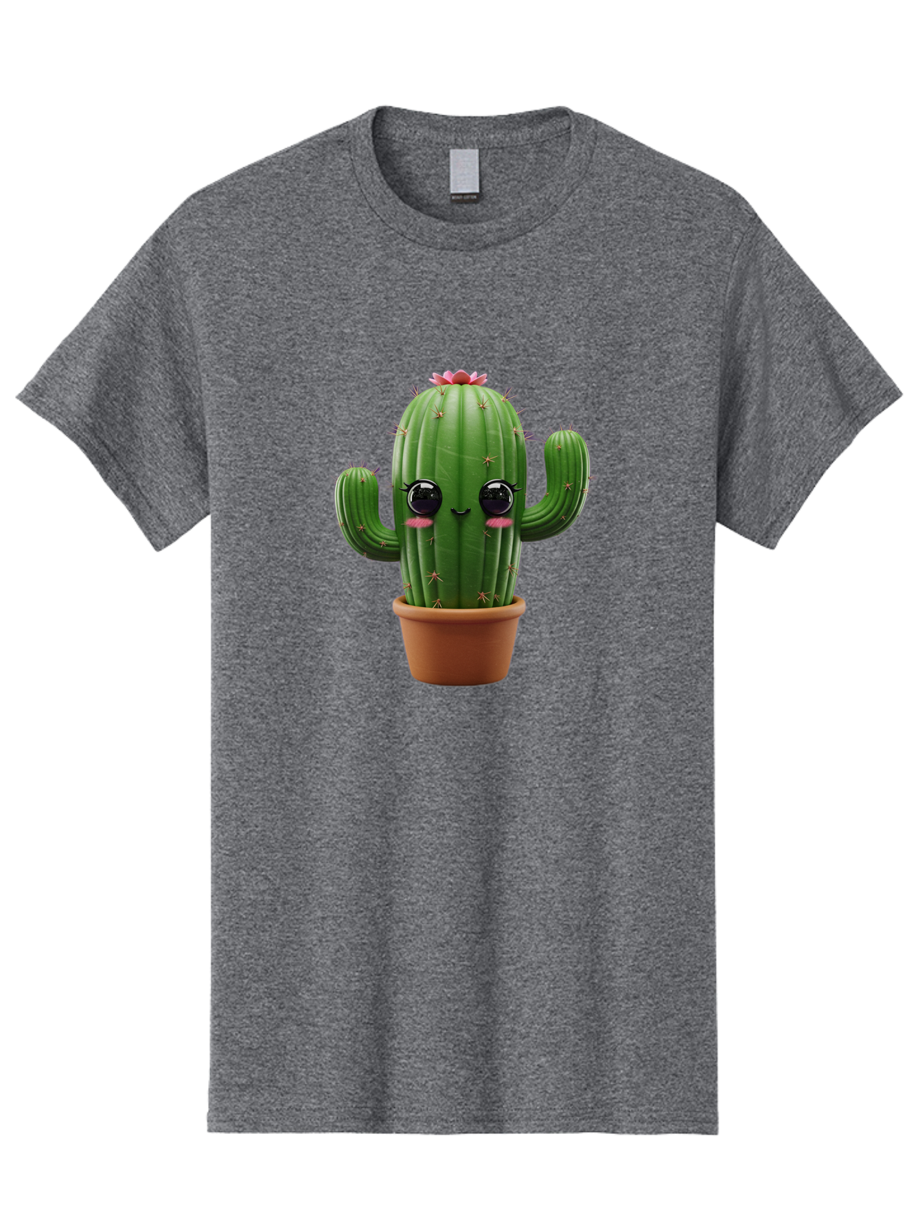 Cactus-With-Pink-Flower-1 Men'S Graphic Tee, 100% Cotton, Comfortable Casual Summer Wear, Machine Washable, Cartoon Cactus, Potted Cactus, Cute Cactus, Cactus With Flower, Smiling Cactus, Adorable Plant, Desert Plant, Succulent, Bac760