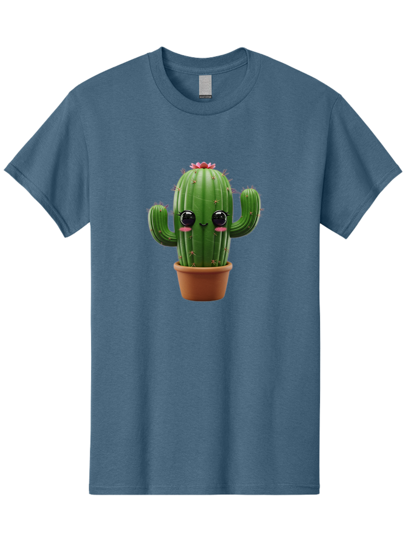 Cactus-With-Pink-Flower-1 Men'S Graphic Tee, 100% Cotton, Comfortable Casual Summer Wear, Machine Washable, Cartoon Cactus, Potted Cactus, Cute Cactus, Cactus With Flower, Smiling Cactus, Adorable Plant, Desert Plant, Succulent, Bac760