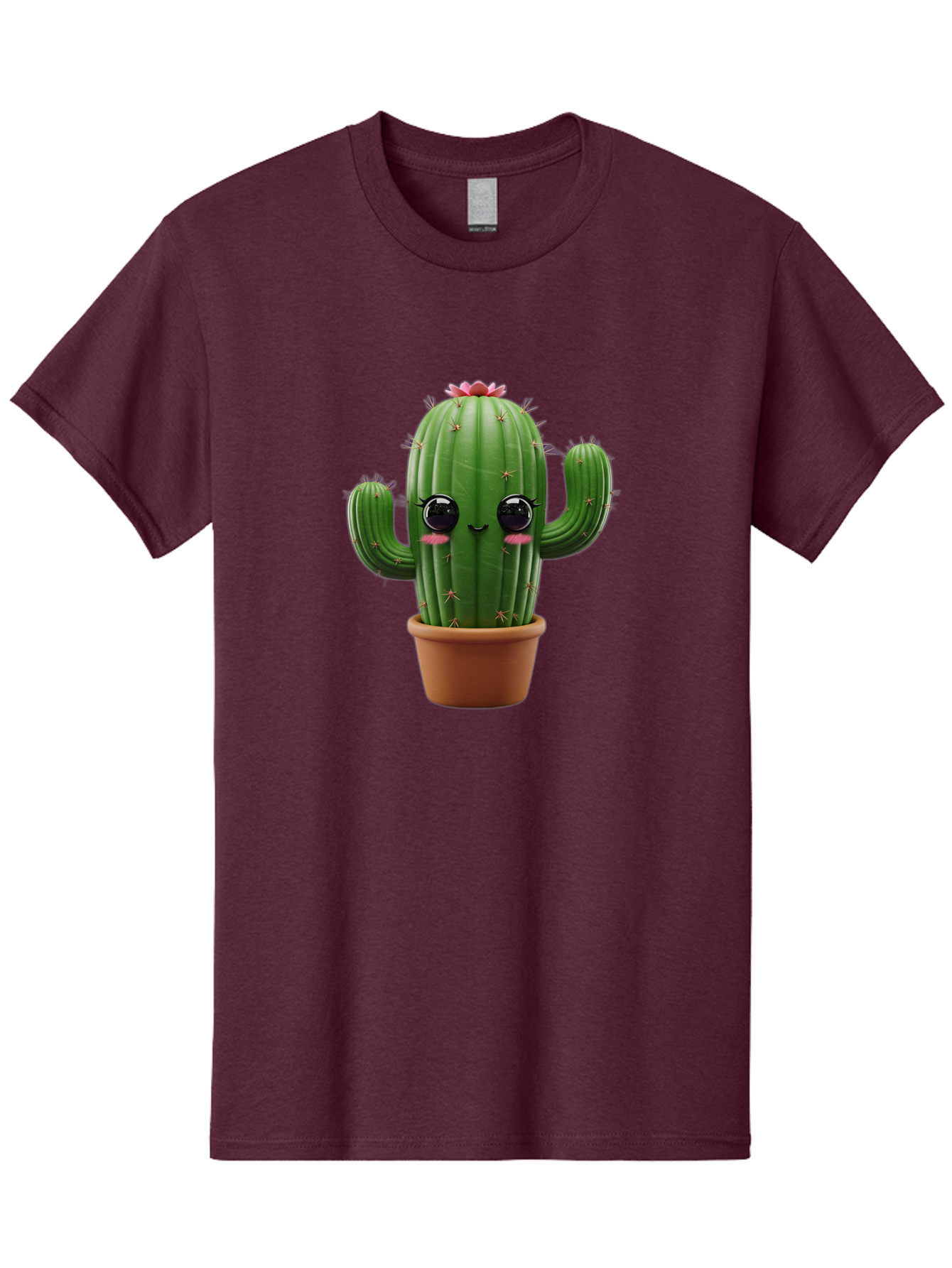Cactus-With-Pink-Flower-1 Men'S Graphic Tee, 100% Cotton, Comfortable Casual Summer Wear, Machine Washable, Cartoon Cactus, Potted Cactus, Cute Cactus, Cactus With Flower, Smiling Cactus, Adorable Plant, Desert Plant, Succulent, Bac760