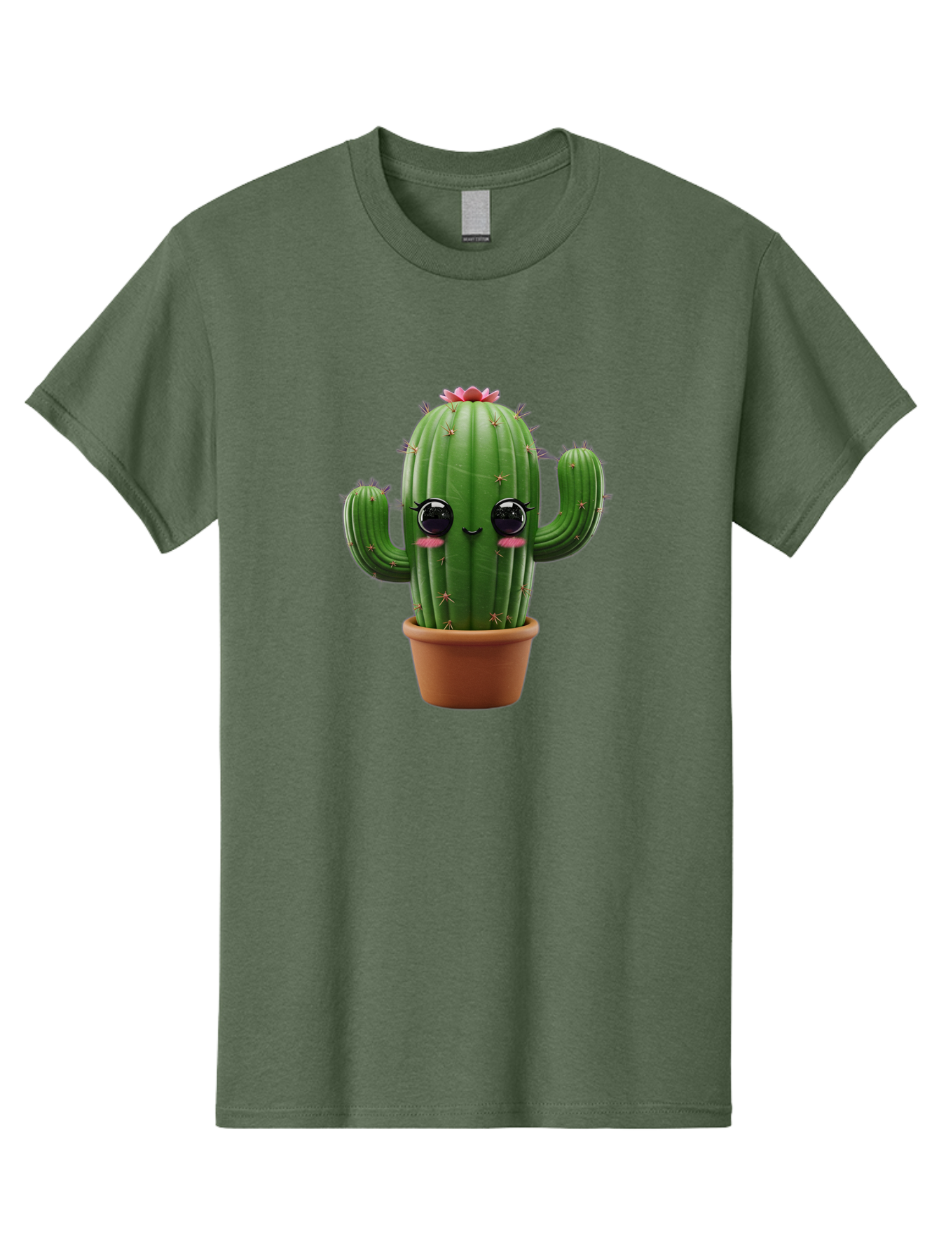 Cactus-With-Pink-Flower-1 Men'S Graphic Tee, 100% Cotton, Comfortable Casual Summer Wear, Machine Washable, Cartoon Cactus, Potted Cactus, Cute Cactus, Cactus With Flower, Smiling Cactus, Adorable Plant, Desert Plant, Succulent, Bac760