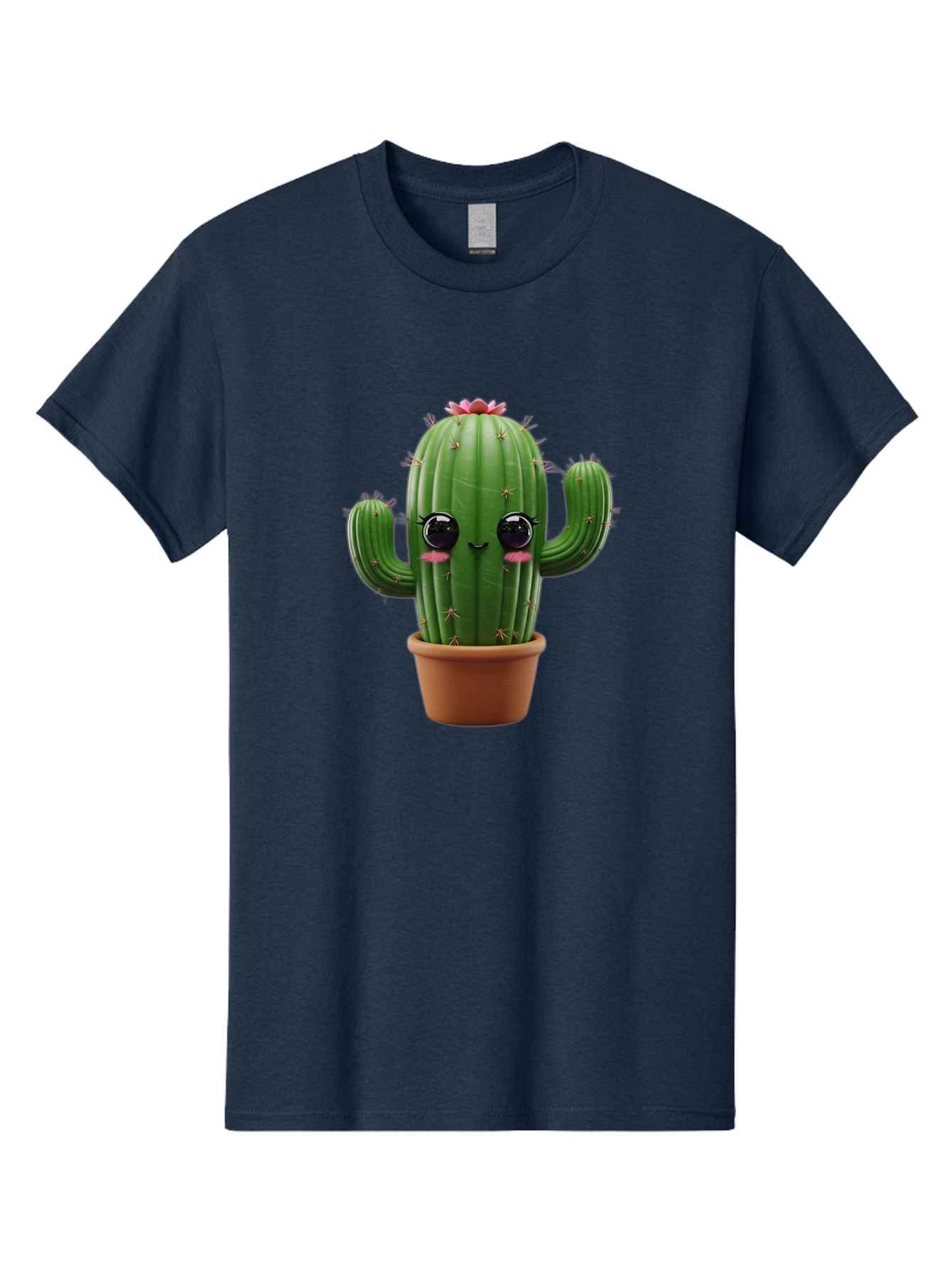 Cactus-With-Pink-Flower-1 Men'S Graphic Tee, 100% Cotton, Comfortable Casual Summer Wear, Machine Washable, Cartoon Cactus, Potted Cactus, Cute Cactus, Cactus With Flower, Smiling Cactus, Adorable Plant, Desert Plant, Succulent, Bac760