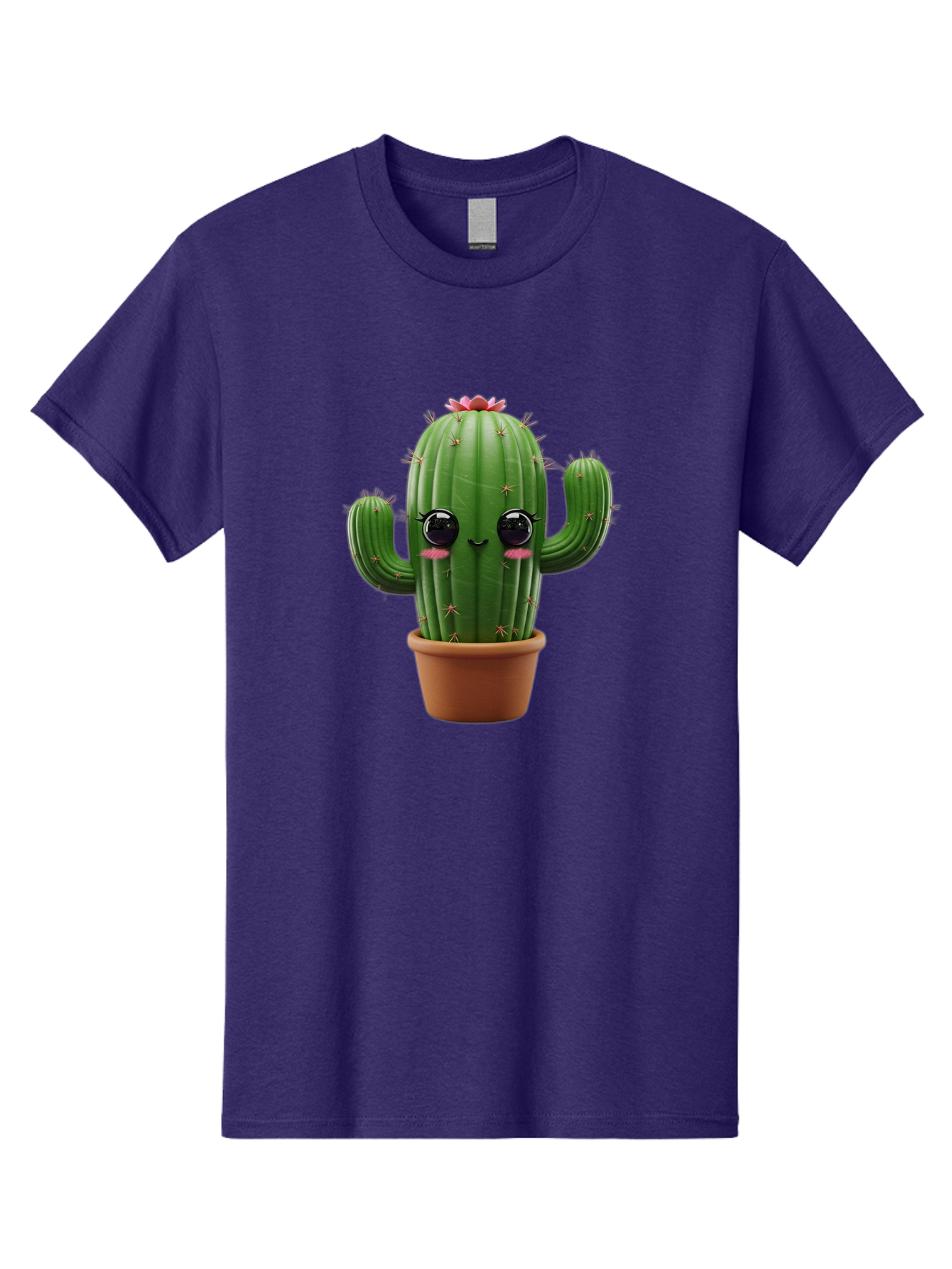 Cactus-With-Pink-Flower-1 Men'S Graphic Tee, 100% Cotton, Comfortable Casual Summer Wear, Machine Washable, Cartoon Cactus, Potted Cactus, Cute Cactus, Cactus With Flower, Smiling Cactus, Adorable Plant, Desert Plant, Succulent, Bac760
