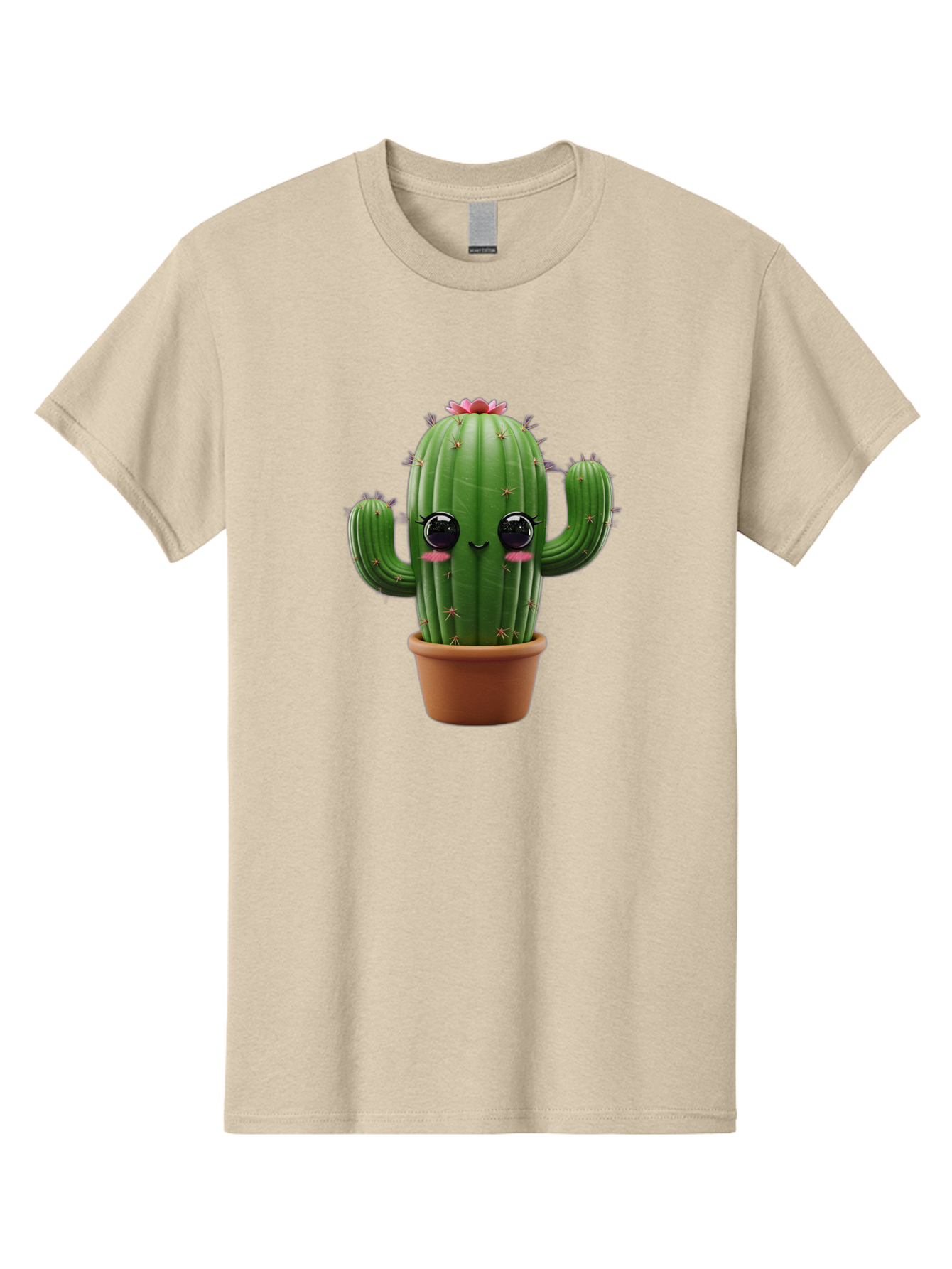 Cactus-With-Pink-Flower-1 Men'S Graphic Tee, 100% Cotton, Comfortable Casual Summer Wear, Machine Washable, Cartoon Cactus, Potted Cactus, Cute Cactus, Cactus With Flower, Smiling Cactus, Adorable Plant, Desert Plant, Succulent, Bac760