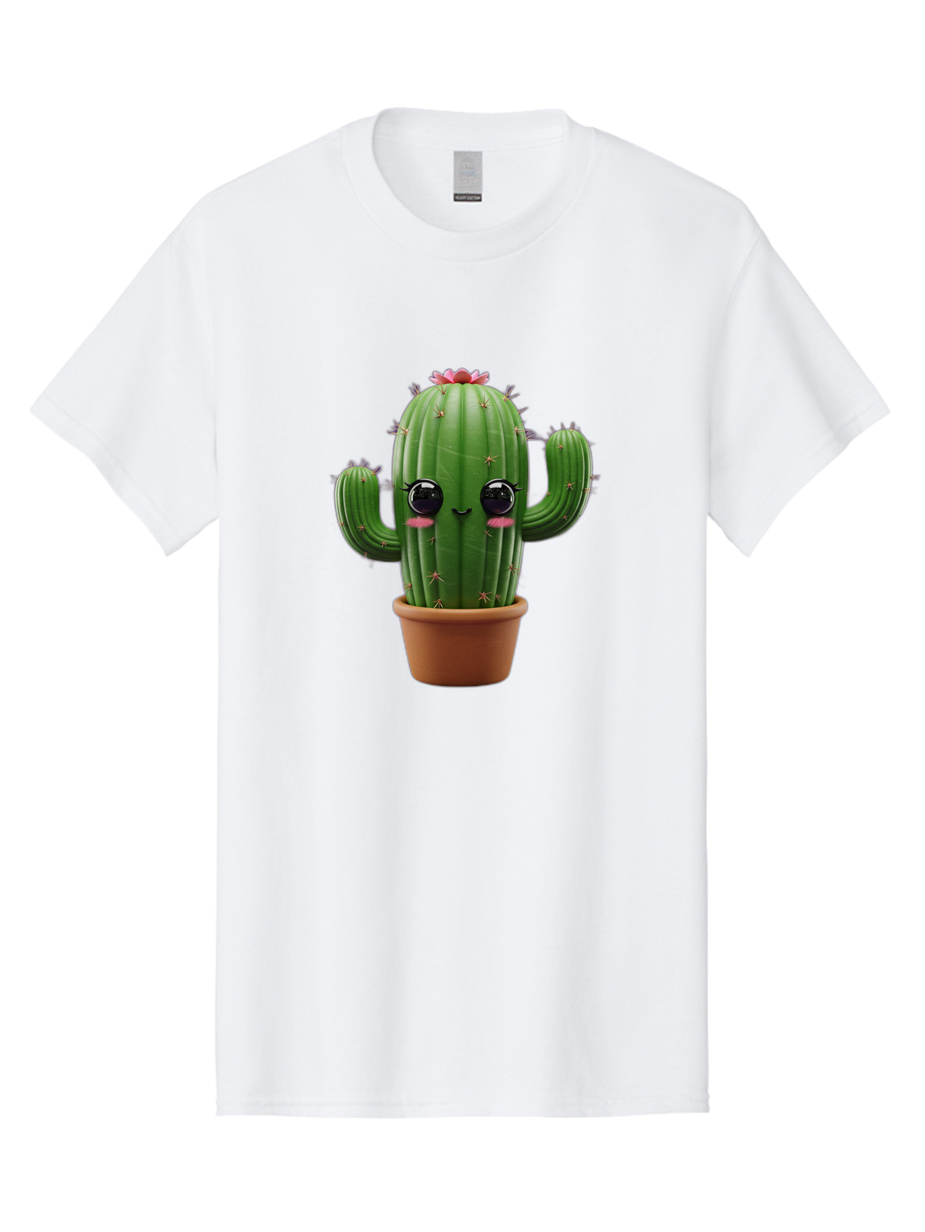 Cactus-With-Pink-Flower-1 Men'S Graphic Tee, 100% Cotton, Comfortable Casual Summer Wear, Machine Washable, Cartoon Cactus, Potted Cactus, Cute Cactus, Cactus With Flower, Smiling Cactus, Adorable Plant, Desert Plant, Succulent, Bac760