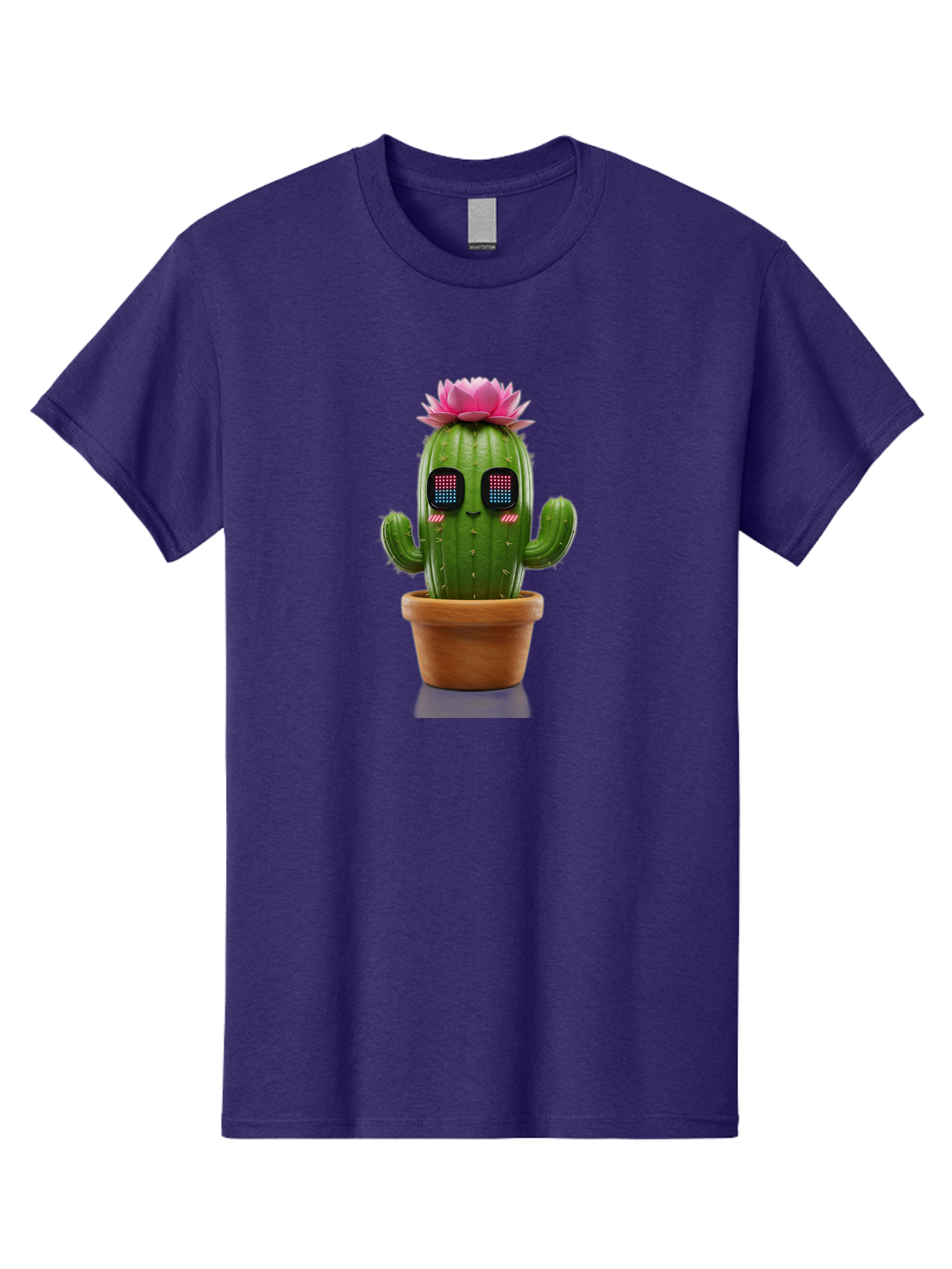 Cactus-With-Pink-Flower-2 Men'S Graphic Tee, 100% Cotton, Comfortable Casual Summer Wear, Machine Washable, Cactus With Digital Eyes, Pink Flower, Terracotta Pot, Futuristic Design, Kawaii Style, Prickly Charm, Unique Decor, Bac761