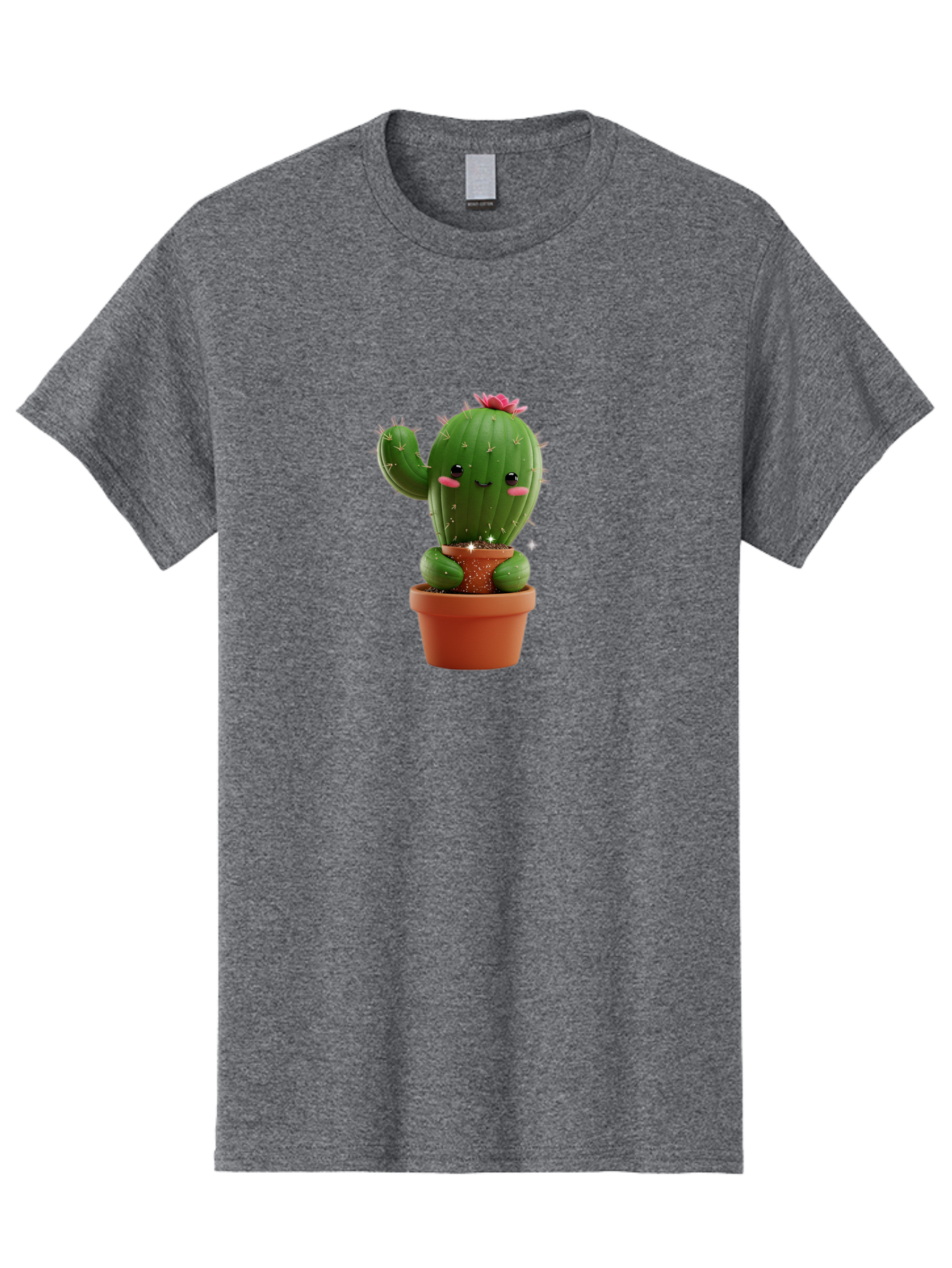 Cactus-With-Pink-Flower Men'S Graphic Tee, 100% Cotton, Comfortable Casual Summer Wear, Machine Washable, Smiling Cactus, Potted Cactus, Cartoon Cactus, Lovely Cactus, Cactus In Pot, Succulent Plant, Cute Character, Kawaii Cactus, Bac762