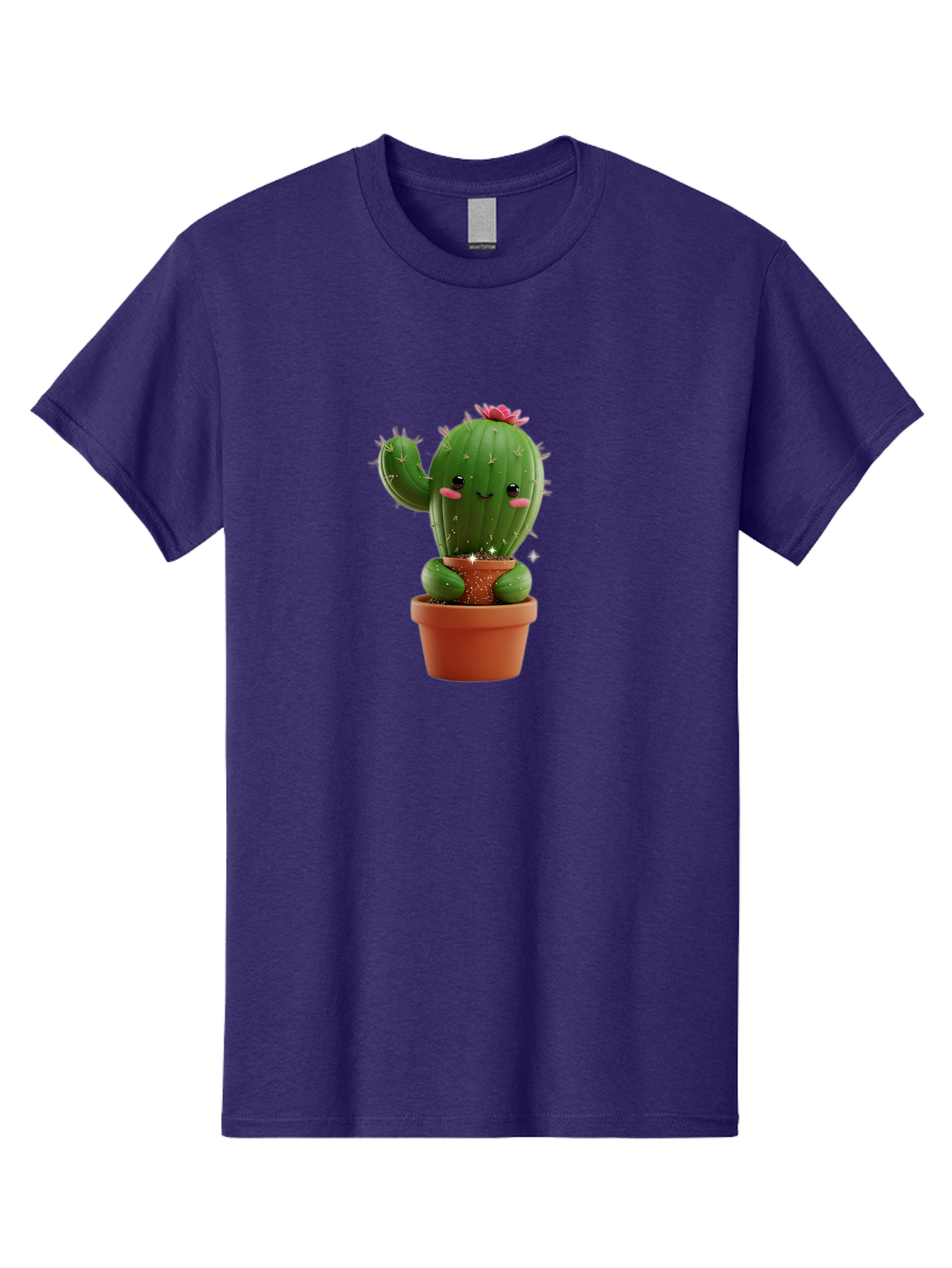 Cactus-With-Pink-Flower Men'S Graphic Tee, 100% Cotton, Comfortable Casual Summer Wear, Machine Washable, Smiling Cactus, Potted Cactus, Cartoon Cactus, Lovely Cactus, Cactus In Pot, Succulent Plant, Cute Character, Kawaii Cactus, Bac762