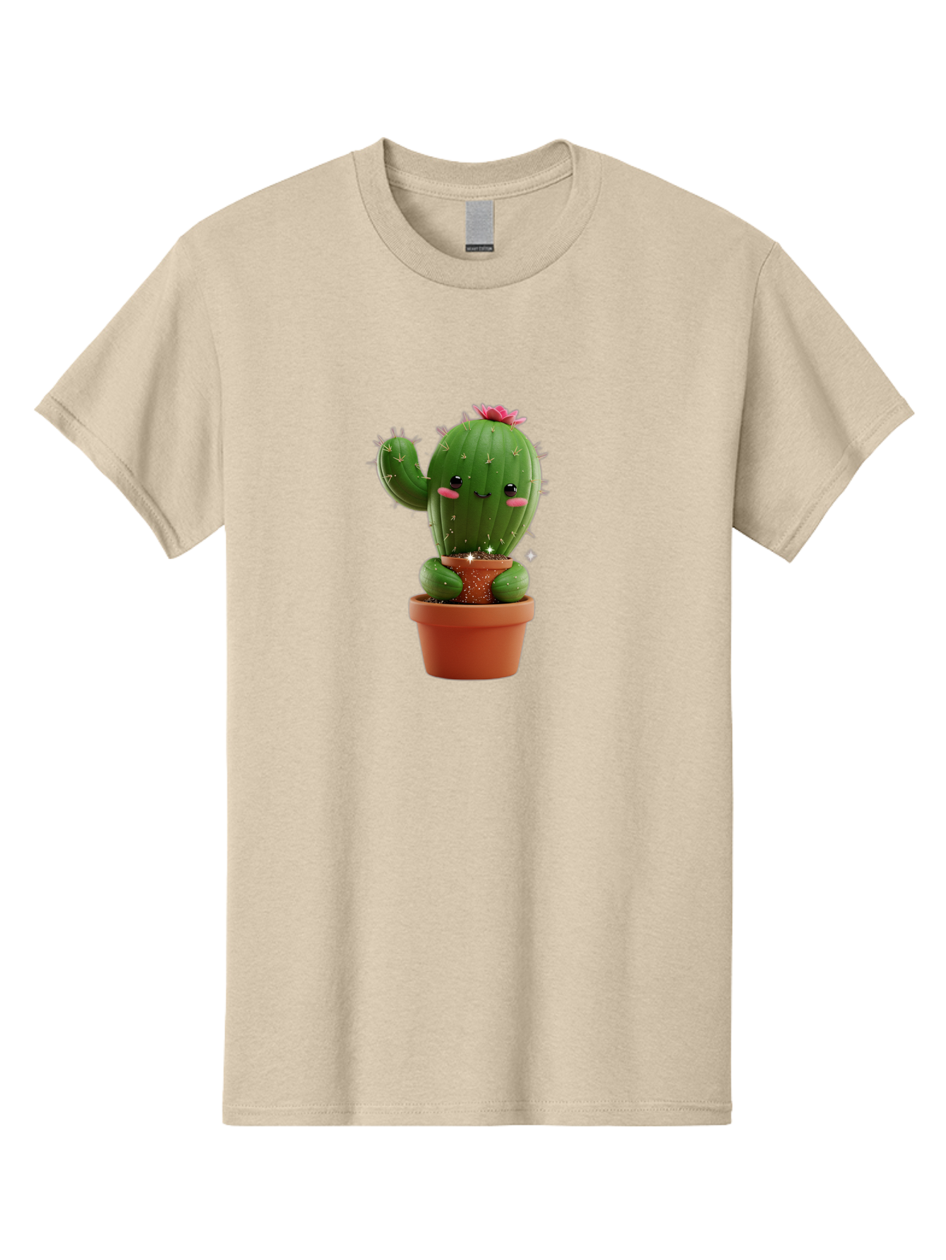 Cactus-With-Pink-Flower Men'S Graphic Tee, 100% Cotton, Comfortable Casual Summer Wear, Machine Washable, Smiling Cactus, Potted Cactus, Cartoon Cactus, Lovely Cactus, Cactus In Pot, Succulent Plant, Cute Character, Kawaii Cactus, Bac762