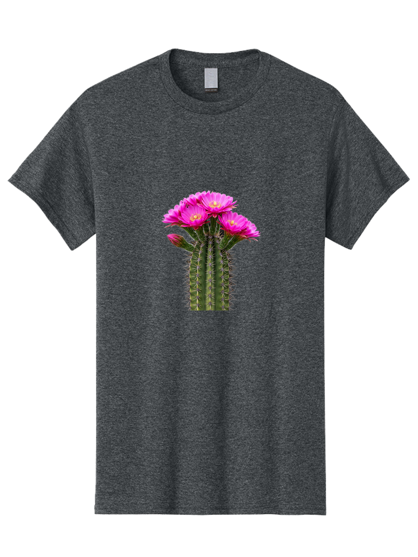 Cactus-With-Pink-Flowers Men'S Graphic Tee, 100% Cotton, Comfortable Casual Summer Wear, Machine Washable, Cactus With Pink Flowers, Vibrant Floral Display, Sharp Spines, Desert Plant, Flowering Cactus, Pink Petals, Yellow Center, Trichocereus Bac763