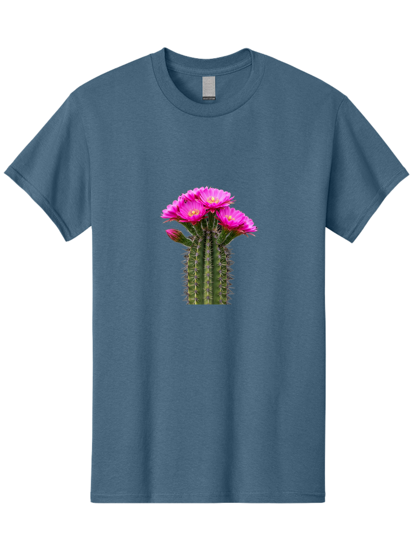 Cactus-With-Pink-Flowers Men'S Graphic Tee, 100% Cotton, Comfortable Casual Summer Wear, Machine Washable, Cactus With Pink Flowers, Vibrant Floral Display, Sharp Spines, Desert Plant, Flowering Cactus, Pink Petals, Yellow Center, Trichocereus Bac763