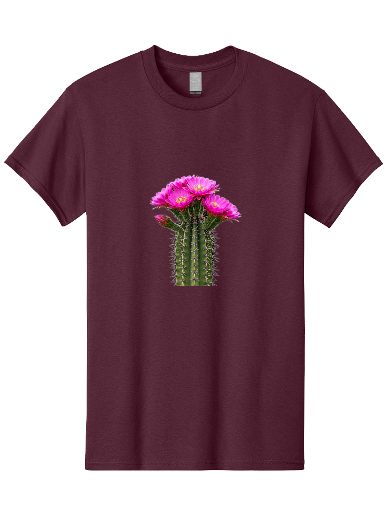 Cactus-With-Pink-Flowers Men'S Graphic Tee, 100% Cotton, Comfortable Casual Summer Wear, Machine Washable, Cactus With Pink Flowers, Vibrant Floral Display, Sharp Spines, Desert Plant, Flowering Cactus, Pink Petals, Yellow Center, Trichocereus Bac763