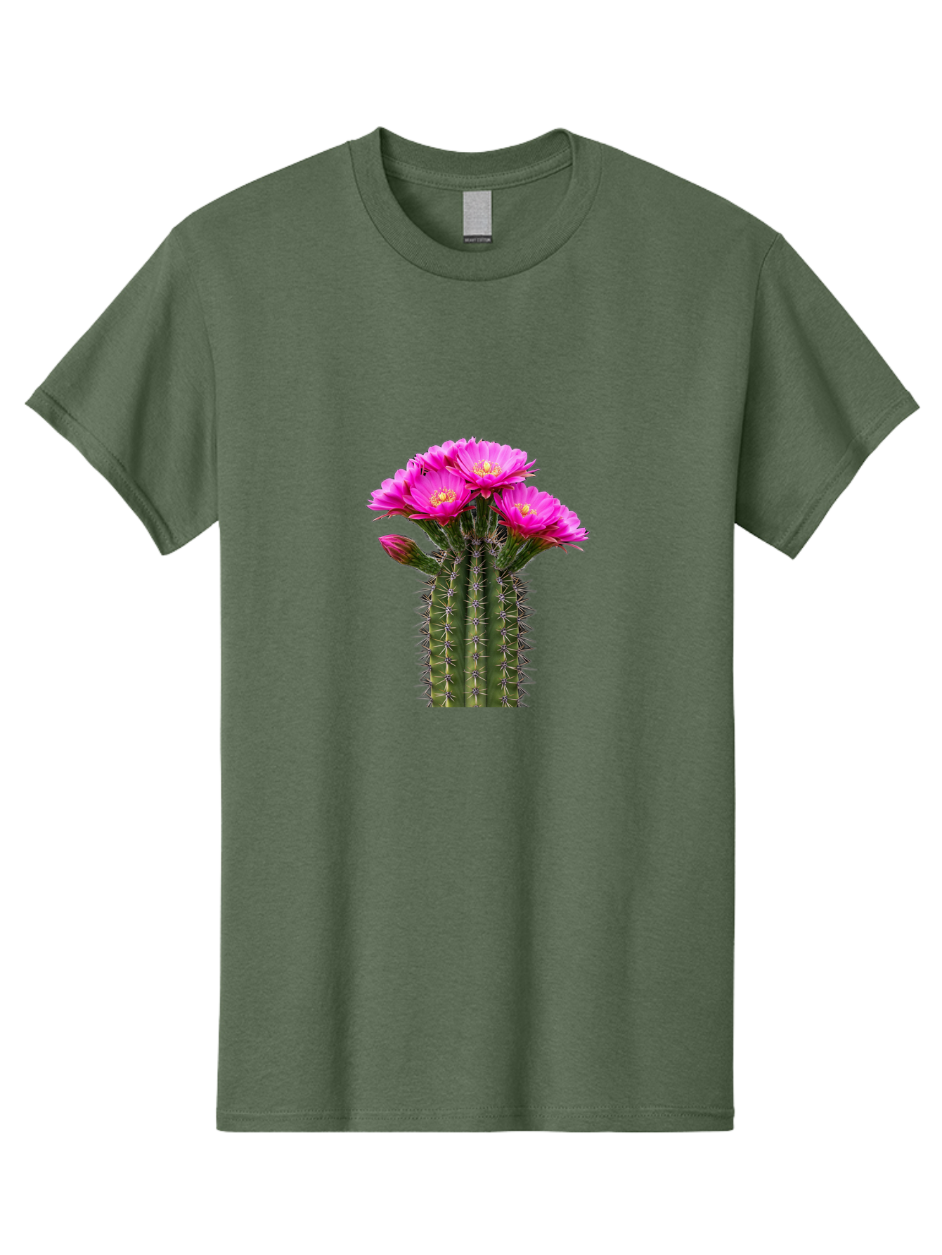 Cactus-With-Pink-Flowers Men'S Graphic Tee, 100% Cotton, Comfortable Casual Summer Wear, Machine Washable, Cactus With Pink Flowers, Vibrant Floral Display, Sharp Spines, Desert Plant, Flowering Cactus, Pink Petals, Yellow Center, Trichocereus Bac763