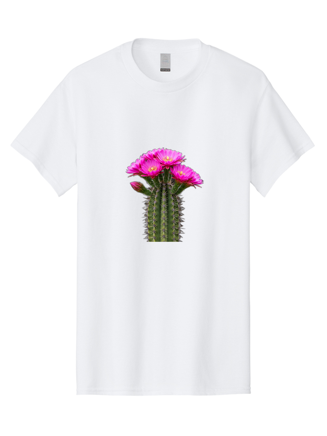 Cactus-With-Pink-Flowers Men'S Graphic Tee, 100% Cotton, Comfortable Casual Summer Wear, Machine Washable, Cactus With Pink Flowers, Vibrant Floral Display, Sharp Spines, Desert Plant, Flowering Cactus, Pink Petals, Yellow Center, Trichocereus Bac763
