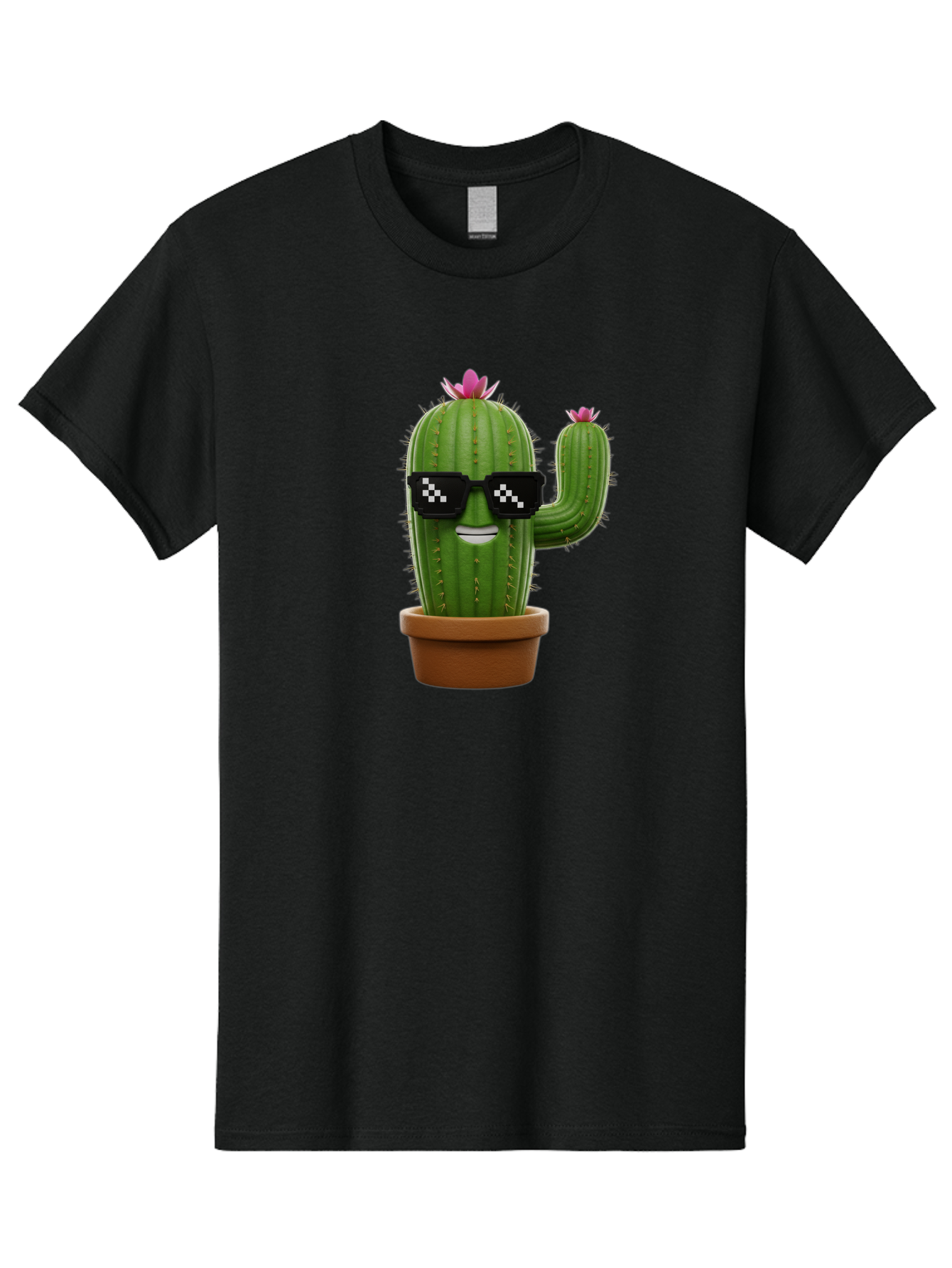 Cactus-With-Sunglasses-2 Men'S Graphic Tee, 100% Cotton, Comfortable Casual Summer Wear, Machine Washable, Cartoon Cactus, Sunglasses, Potted Plant, Cacti With Flowers, Funny Character, Quirky Decor, Digital Art, Kawaii Style Bac765
