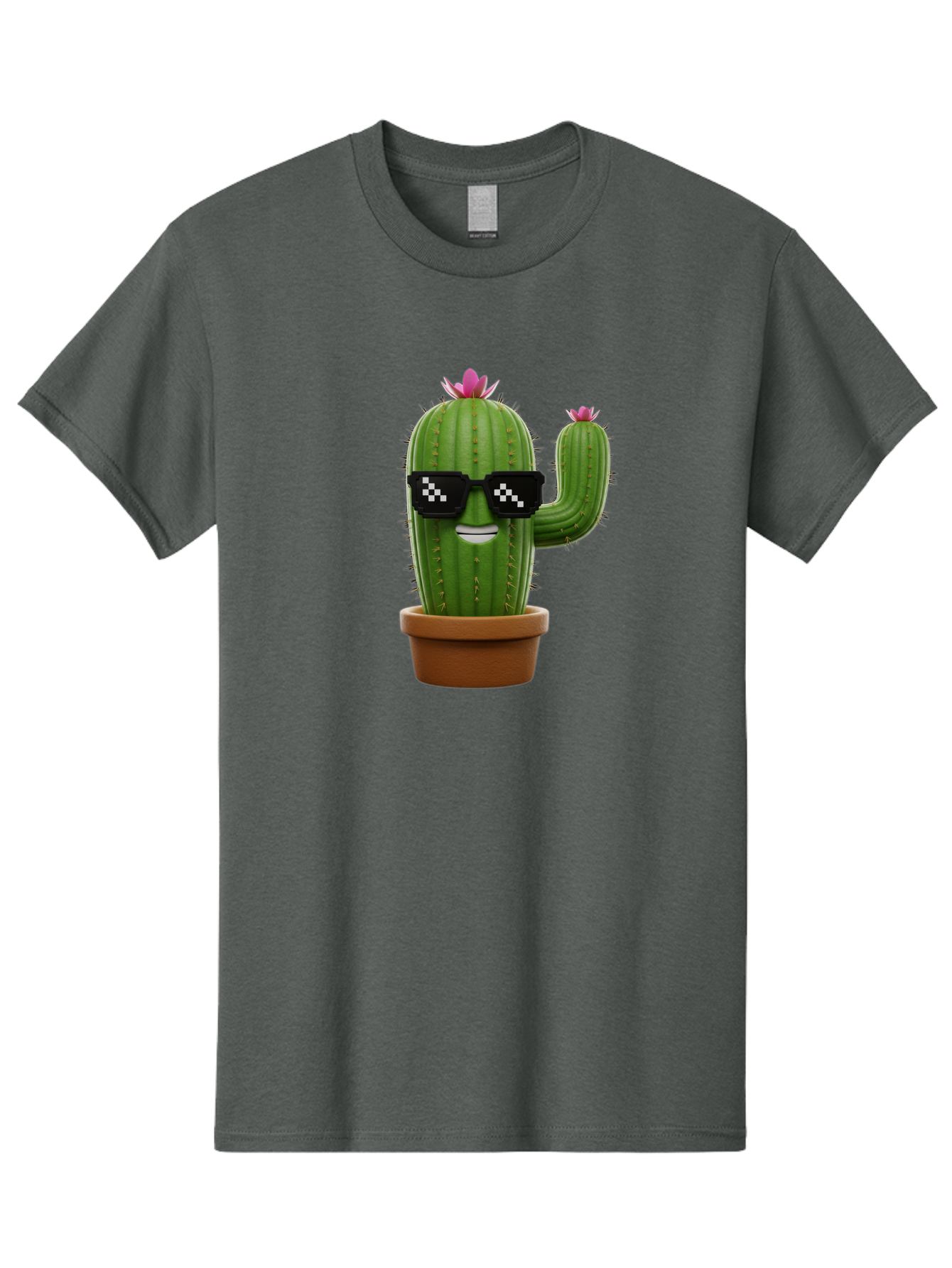 Cactus-With-Sunglasses-2 Men'S Graphic Tee, 100% Cotton, Comfortable Casual Summer Wear, Machine Washable, Cartoon Cactus, Sunglasses, Potted Plant, Cacti With Flowers, Funny Character, Quirky Decor, Digital Art, Kawaii Style Bac765