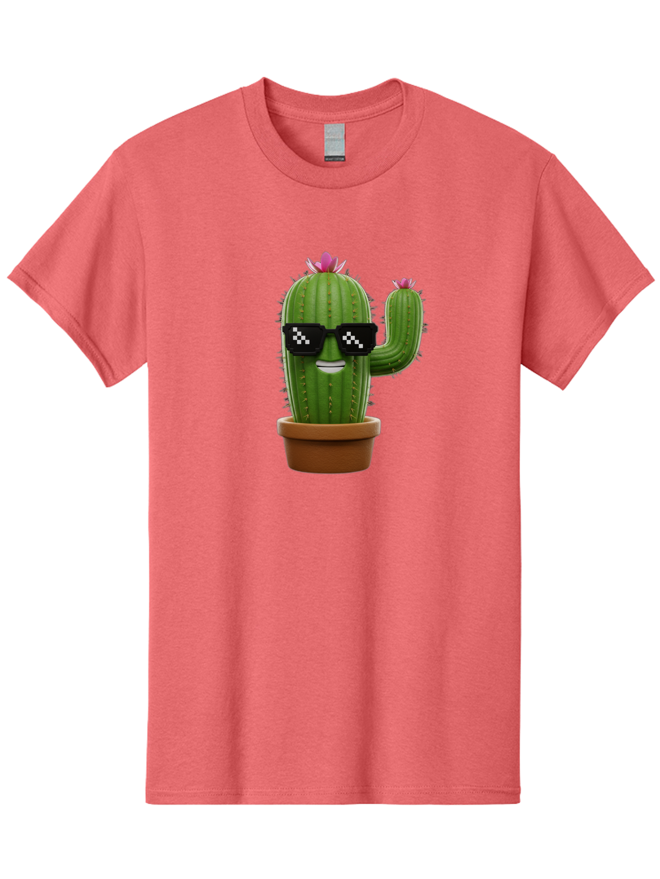 Cactus-With-Sunglasses-2 Men'S Graphic Tee, 100% Cotton, Comfortable Casual Summer Wear, Machine Washable, Cartoon Cactus, Sunglasses, Potted Plant, Cacti With Flowers, Funny Character, Quirky Decor, Digital Art, Kawaii Style Bac765